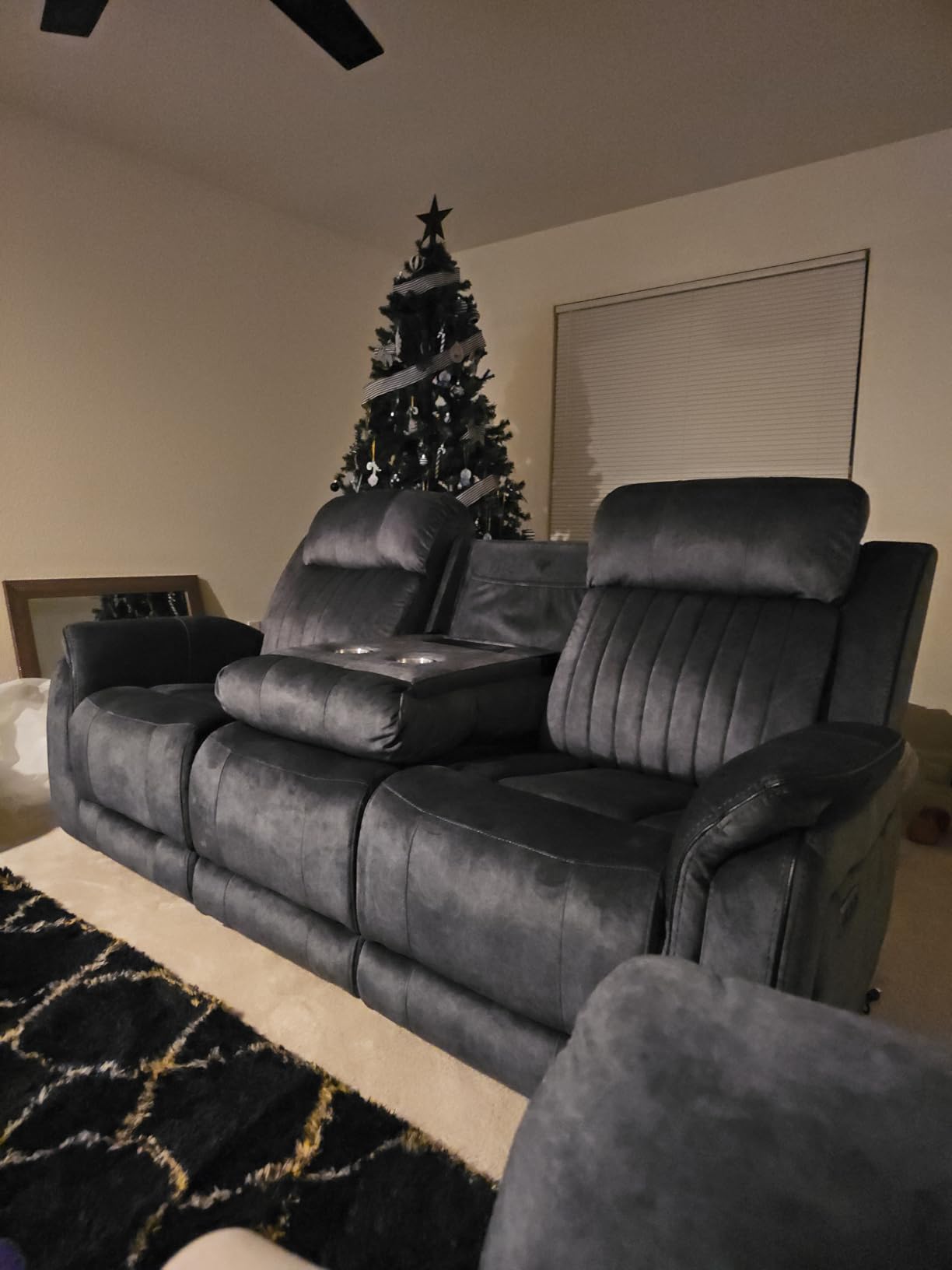 Zero Gravity Power Recliner Sofa Couch - Electric Reclining Sofa with Drop Down Table & Wireless Charging, 3 Seater Dual Reclining Couch with Adjustable Headrests for Living Room (Velvet, Grey) customer photo 2