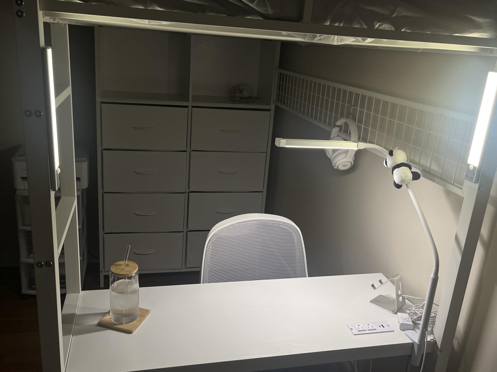 ADORNEVE Loft Bed Full Size with Desk and 8 Storage Drawers, LED Metal Loft Bed with Power Outlet, 2 Shelves & Clothing Rack, Bed with Safety Guardrail & Ladder, Space-Saving, Grey customer photo 2