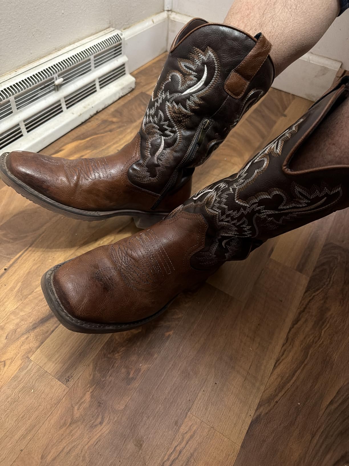 Men's Western Cowboy Boots - Square Toe Embroidered Side Zipper Boots, Slip Resistant Low Stable Heel All Day Comfort No Break-In Country Boots for Casual Work Daily Wear Line Dancing, Wide Feet Friendly customer photo 2