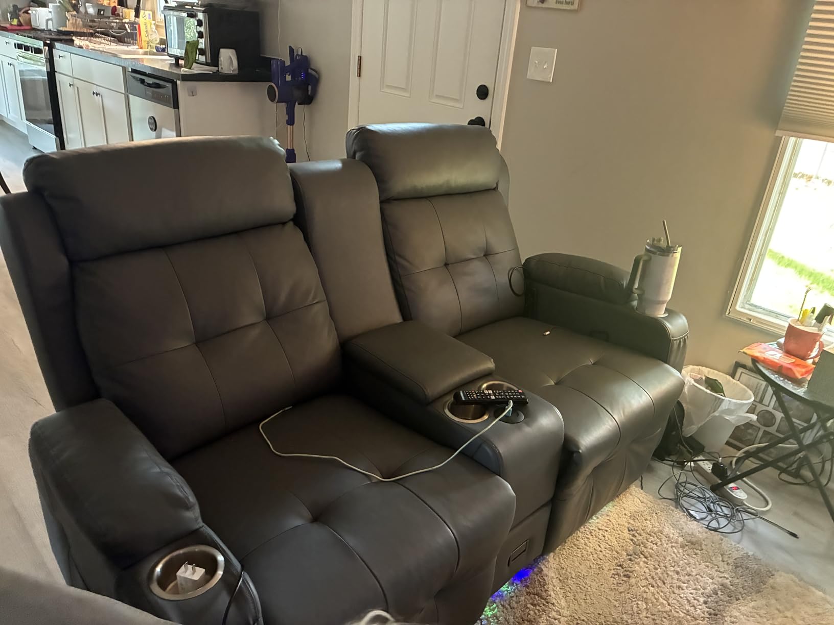 Home Theater Seating Power Recliner Chair, Massage Reclining Sofa with Cup Holders, Wall Hugger RV Recliners, 145° Adjustable Recline & Pockets for Movie Room (Black, Single Chair) customer photo 2