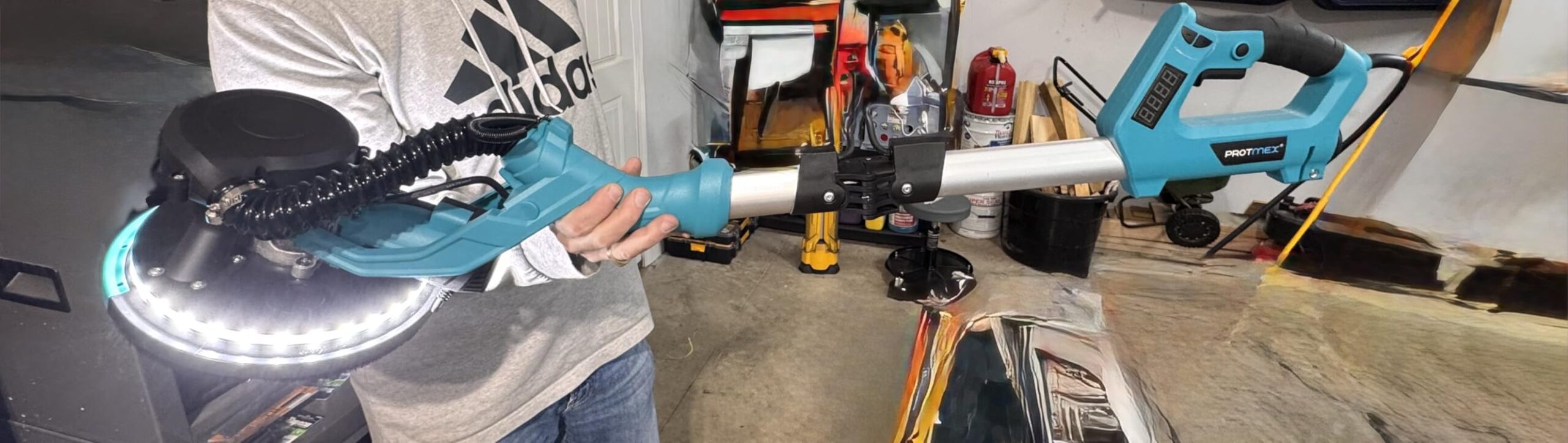 Drywall Sander with Vacuum Dust Collector, 1000W Popcorn Ceiling Removal Tool, Electric Drywall Sander with Digital Display Screen 9 Variable Speed 800-2100RPM, Foldable & Extendable Handle customer photo 2