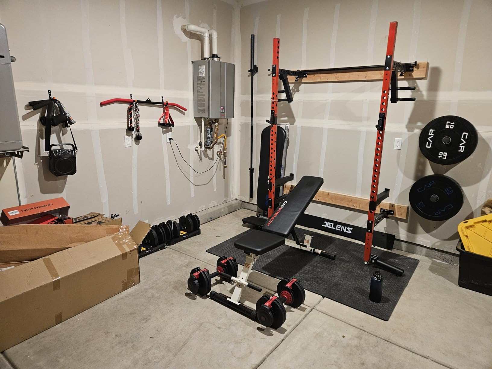JELENS SF01 Folding Squat Rack, Wall Mounted Power Rack for Home Gym, Space Saving Multi-Functional Power Cage with More Attachments customer photo 2