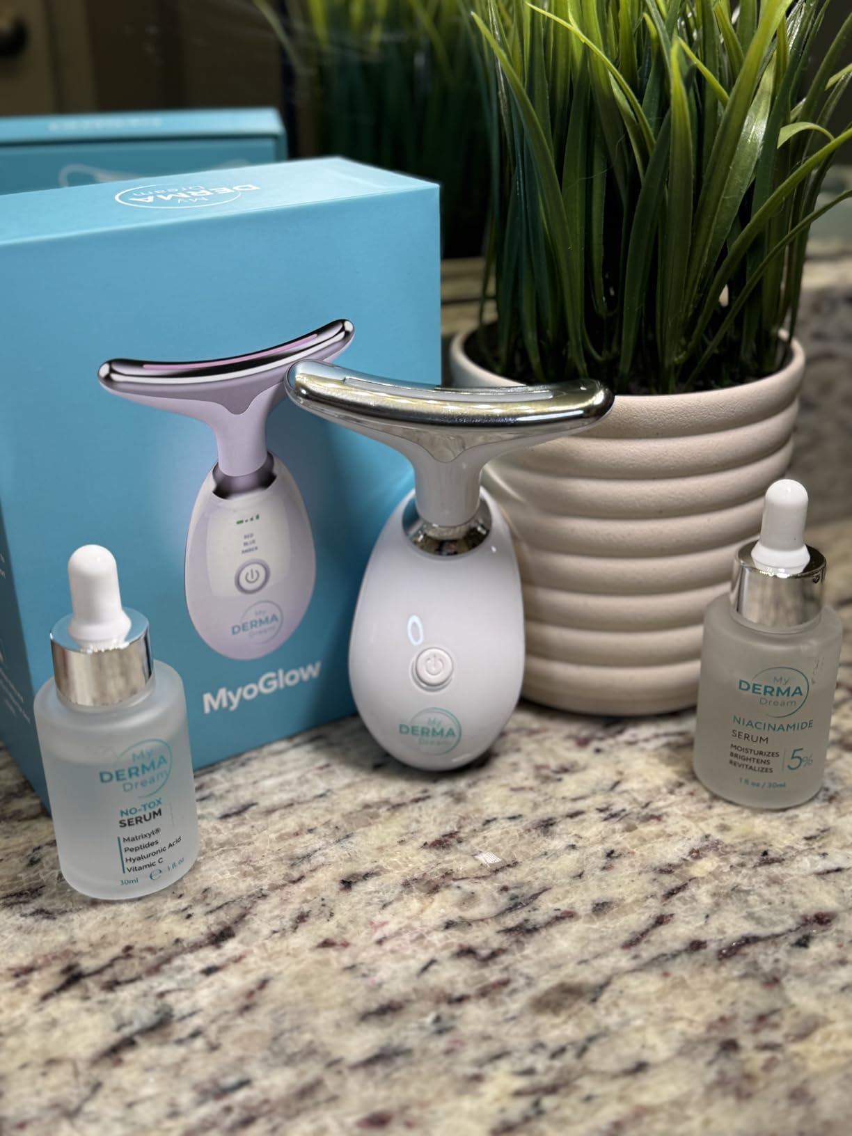MyDerma Dream MyoGlow LED Arm, Neck, and Face Total Body Sculpting Device from MyDermaDream paired with Niacinamide Serum and NoTox Serum for Flabby Arms, Flabby legs & Turkey Neck customer photo 1