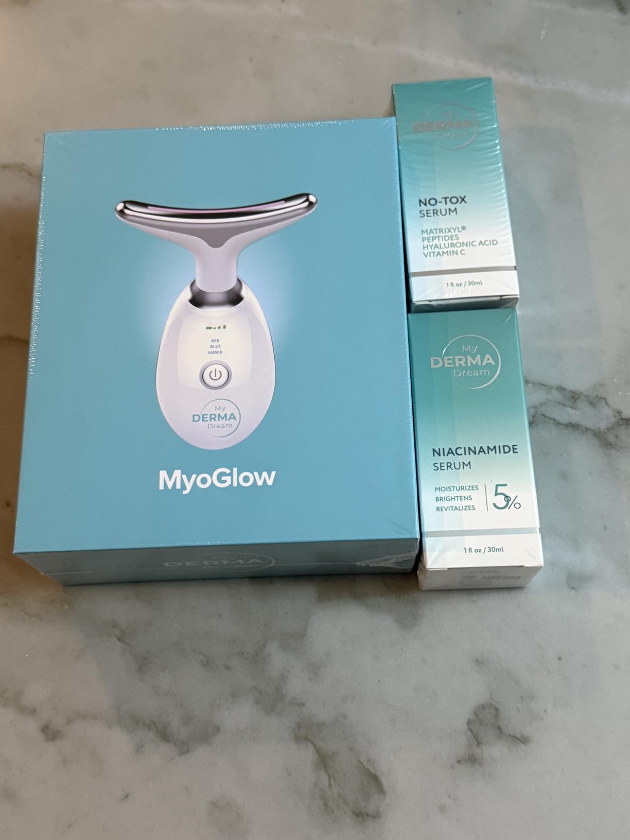 MyDerma Dream MyoGlow LED Arm, Neck, and Face Total Body Sculpting Device from MyDermaDream paired with Niacinamide Serum and NoTox Serum for Flabby Arms, Flabby legs & Turkey Neck customer photo 2