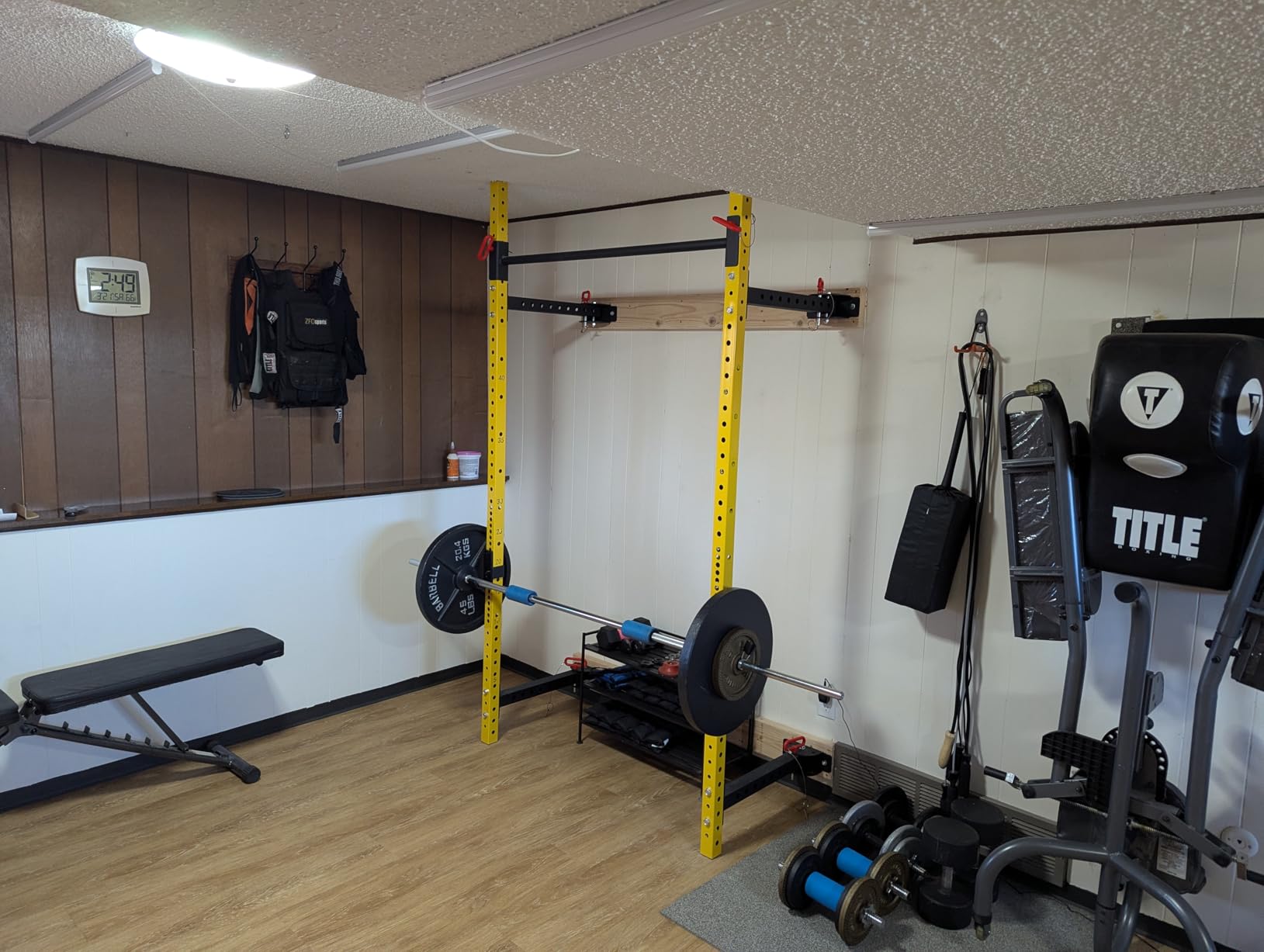 Soozier Folding Squat Rack with Adjustable Pull-Up Bar, 1000 Pounds Capacity Wall Mounted Power Rack, Adjustable Steel Barbell Rack with J Hooks for Home Gym Full Body Workout customer photo 1