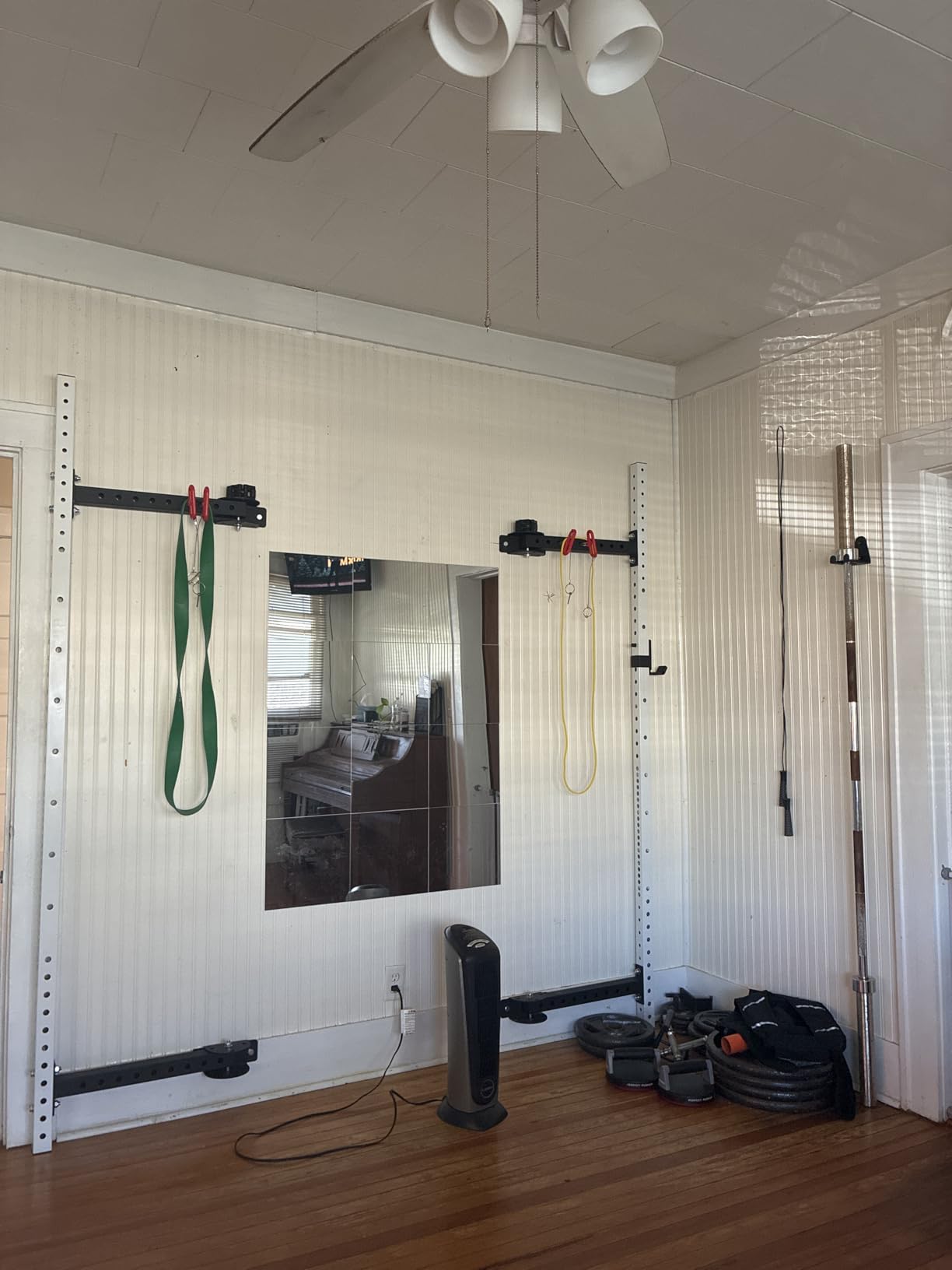 Soozier Folding Squat Rack with Adjustable Pull-Up Bar, 1000 Pounds Capacity Wall Mounted Power Rack, Adjustable Steel Barbell Rack with J Hooks for Home Gym Full Body Workout customer photo 2