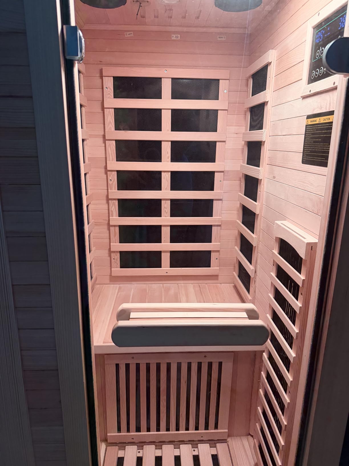 ENSTVER Infrared Wood Sauna 6.4Ft 1-2 Person, Luxury Full Spectrum Far Infrared Sauna Features Low EMF 1745w 7-Light Dynamic & Music Speakers, Canadian Hemlock Dry Indoor Saunas for Home & Gym customer photo 2