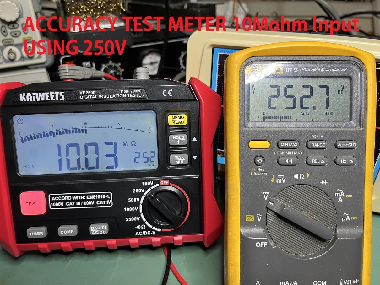 KAIWEETS Insulation Resistance Tester, Up to 200GΩ, Pro Megohmmeter, 5 Range 100V/250V/500V/1000V/2500V, One-Toch DAR/PI, Max/Min, Measures Resistance, AC/DC Voltage for HVAC, Motors, Solar, KE2500 customer photo 2