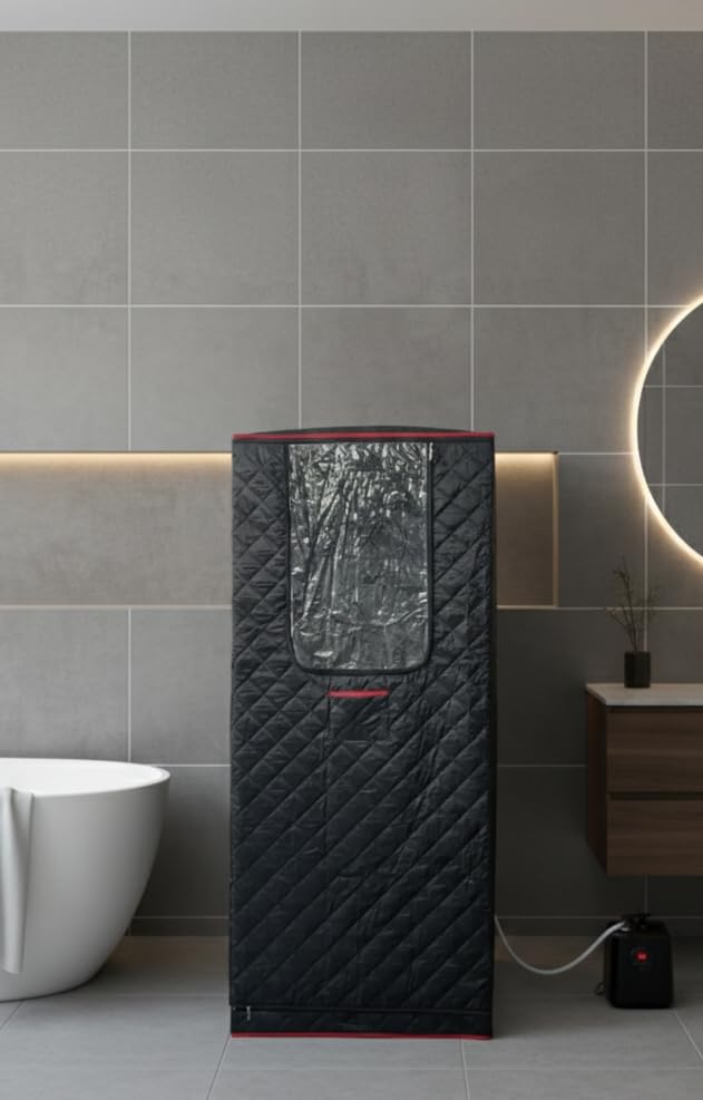 Manastin Upgraded Portable Steam Sauna for Home, Sauna Tent with 3L/1200W Steamer, XL Foldable and Remote Control, 99-Min Timer & 15 Power Levels, 2.6' x 2.6' x 5.9' Detox Spa for Relaxation, Jet Black customer photo 1