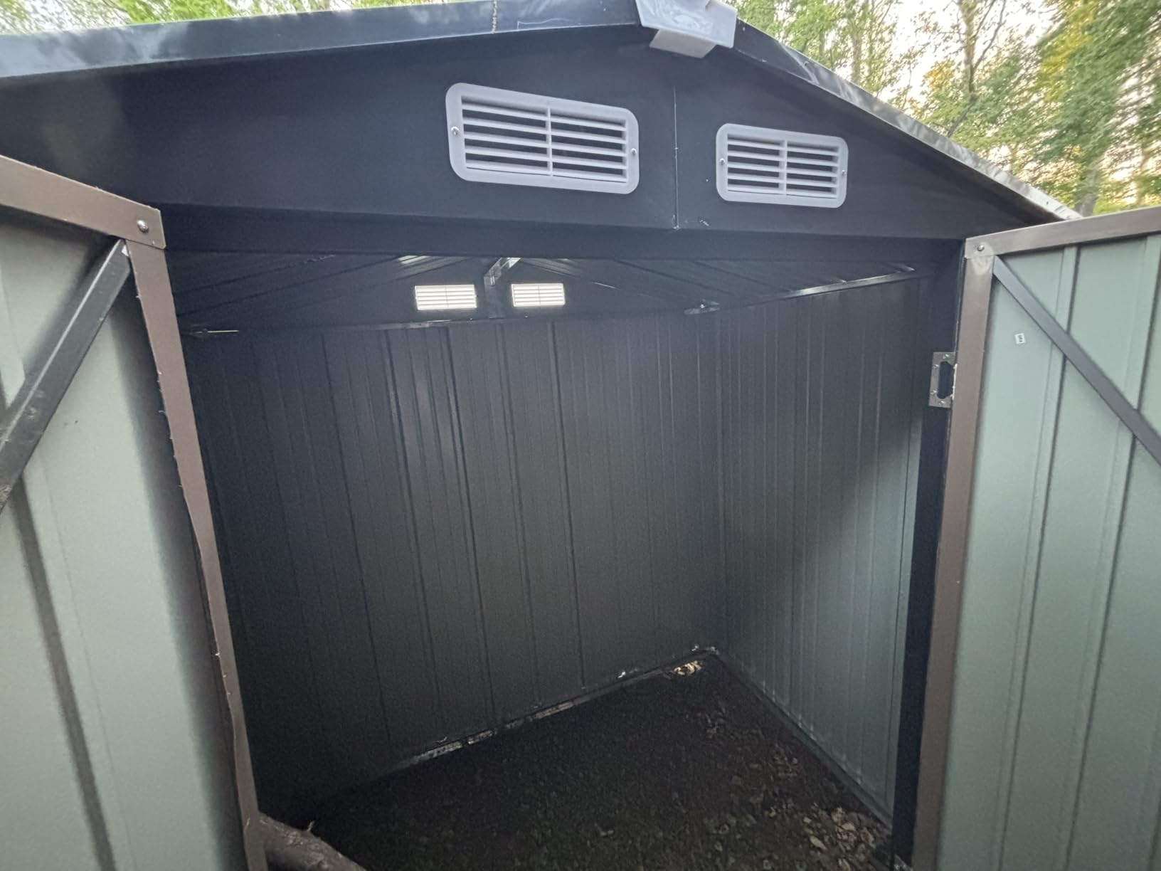 10x12 FT Outdoor Storage Shed with Floor & Lockable Double Doors, Heavy-Duty Galvanized Steel Outdoor Metal Shed for Bike, Tool, Generator Storage in Backyard, Patio (10'x12', Floor) customer photo 1