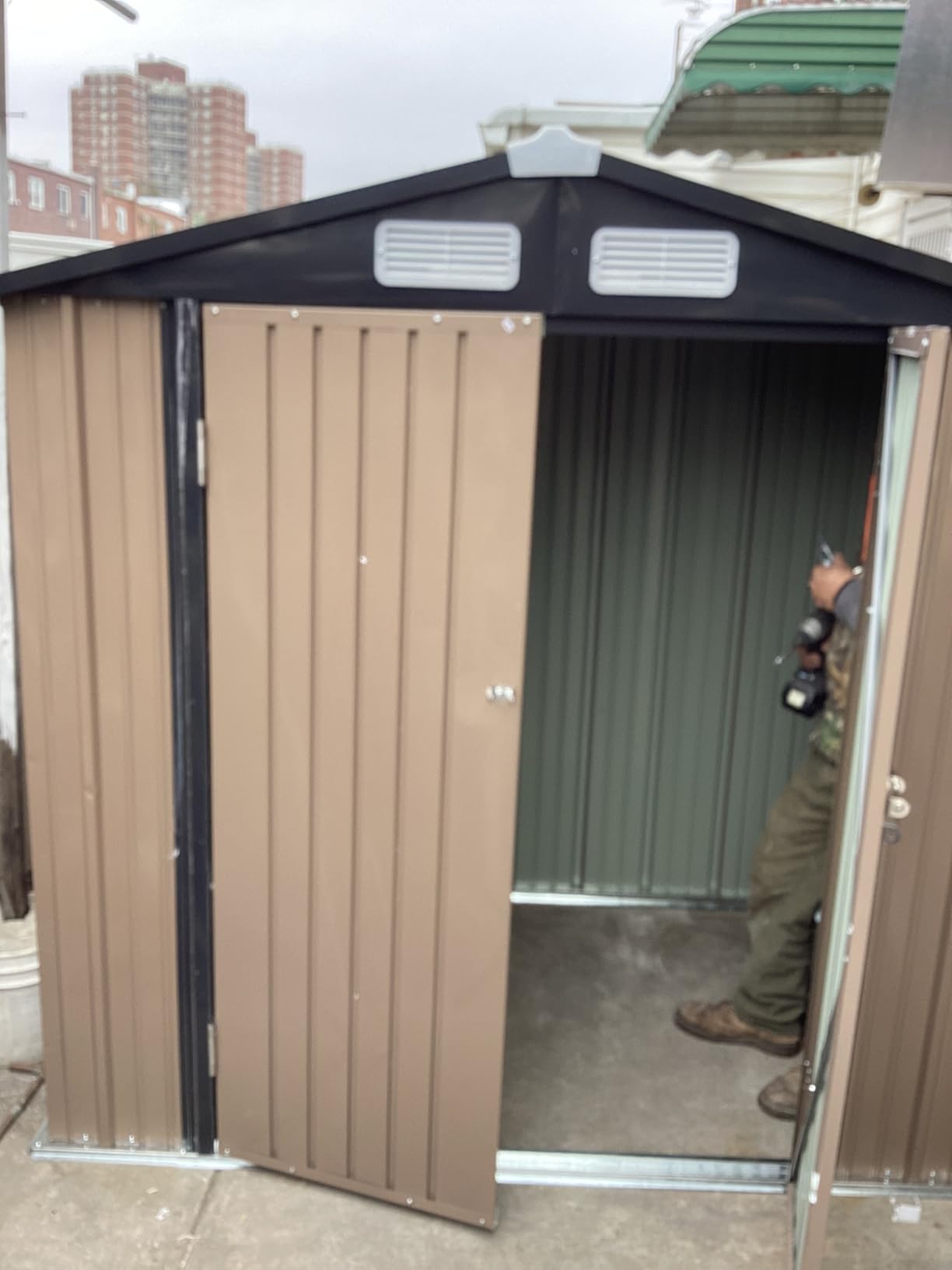 10x12 FT Outdoor Storage Shed with Floor & Lockable Double Doors, Heavy-Duty Galvanized Steel Outdoor Metal Shed for Bike, Tool, Generator Storage in Backyard, Patio (10'x12', Floor) customer photo 2