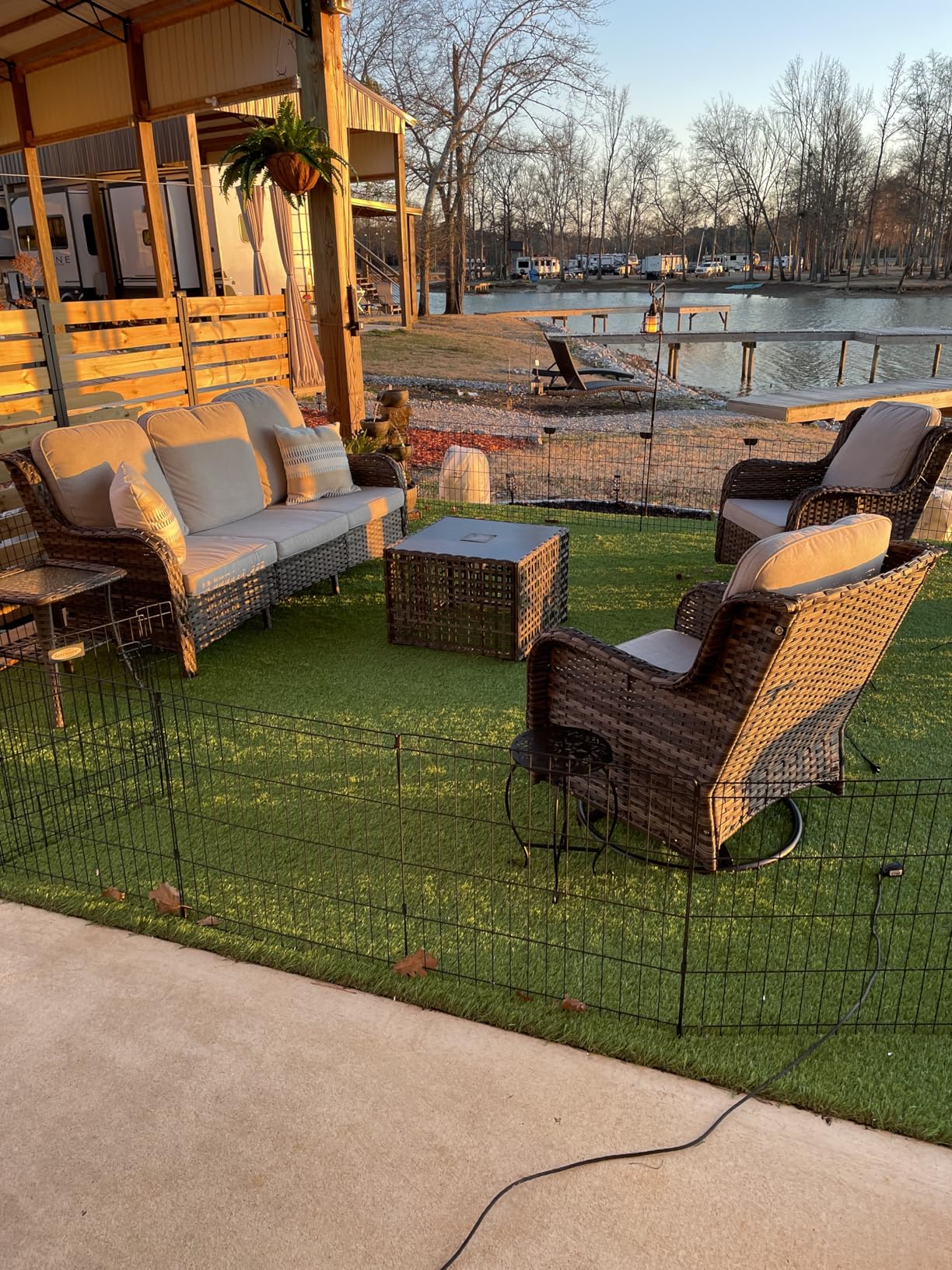 ovios 5-Piece Patio Furniture Set with Swivel Chairs Side Table, Outdoor Wicker Sofa with 42
