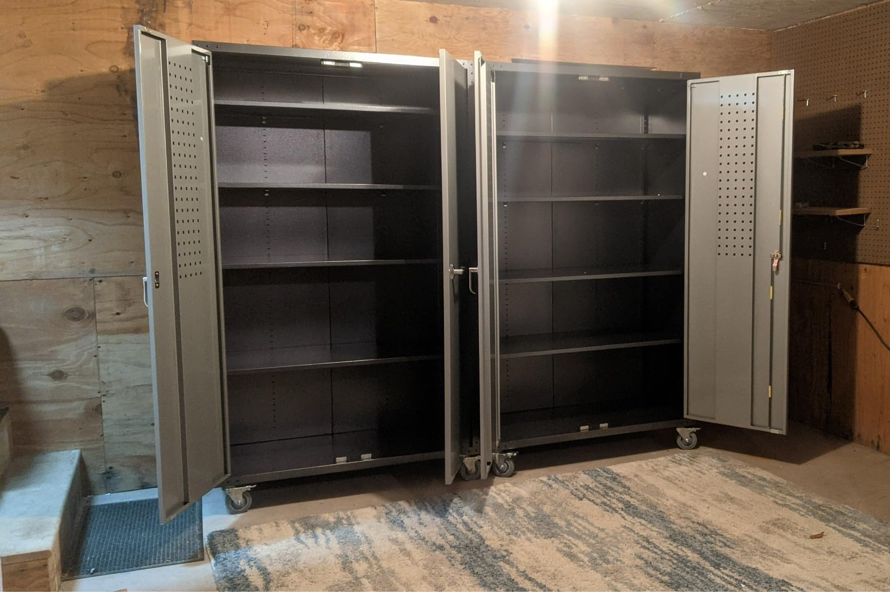 VINGLI Large Metal Storage Cabinet with 2 Doors and 5 Adjustable Shelves, Upgraded Height & Wide & Deep, 43''W x 20''D x 72''H, Oversized Garage Storage Cabinet with Wheels and Locks (Black) customer photo 2