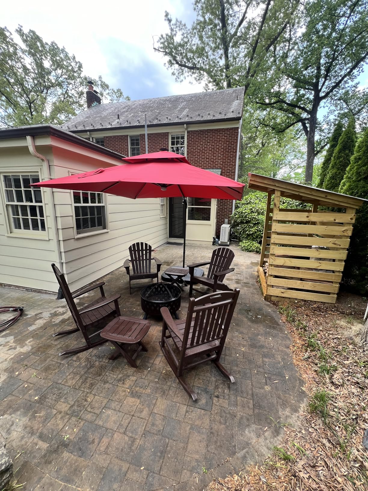 JZAC & QZYD 9x9 FT Outdoor Cantilever Patio Umbrella with Base Included and Solar LED Lights, Large Heavy Duty 2-Tier Square Aluminum Offset Umbrellas with 360-Degree Rotation for Pool Deck, Beige customer photo 1