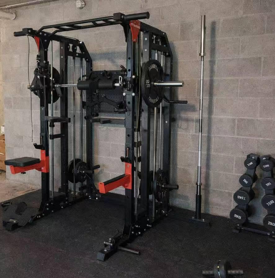 Multi-Function 2000LB Smith Machine Power Cage, Home Gym Squat Rack Featuring LAT Pulldown, Dual Pulley Cable Crossover, Gym-Quality Power Rack with Strength Training Attachments, Pegboard customer photo 1