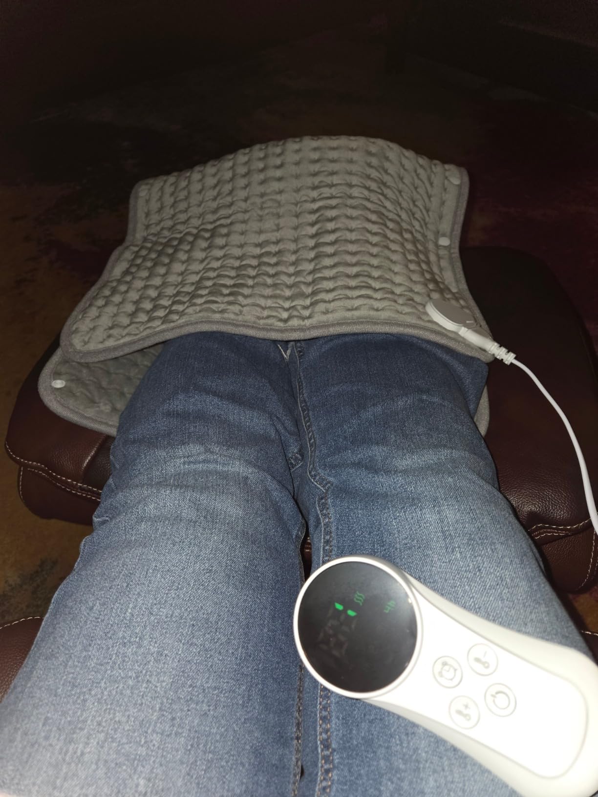 Double Sided Electric Foot Warmer with LCD Display & Machine Washable, Electric Feet Heating Pad with Non-Slip for Under Desk,Bed,Office,Home,Blue,20''*20'' customer photo 1