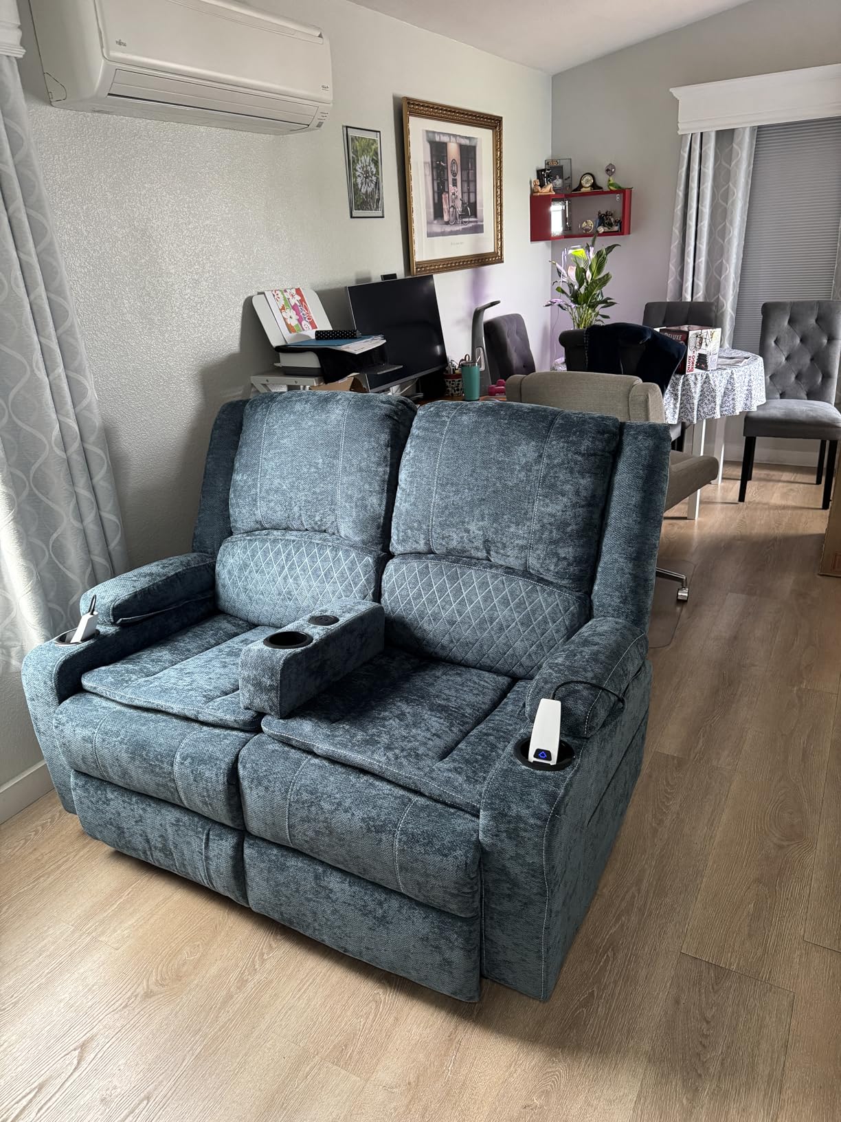 Power Loveseat Recliner Sofa, Removable Armrest 3 Seats Power Reclining Loveseat with Remote Liftable Console, Wall Hugger RV Theater Seating with Storage & USB & RGB (PU, White) customer photo 2