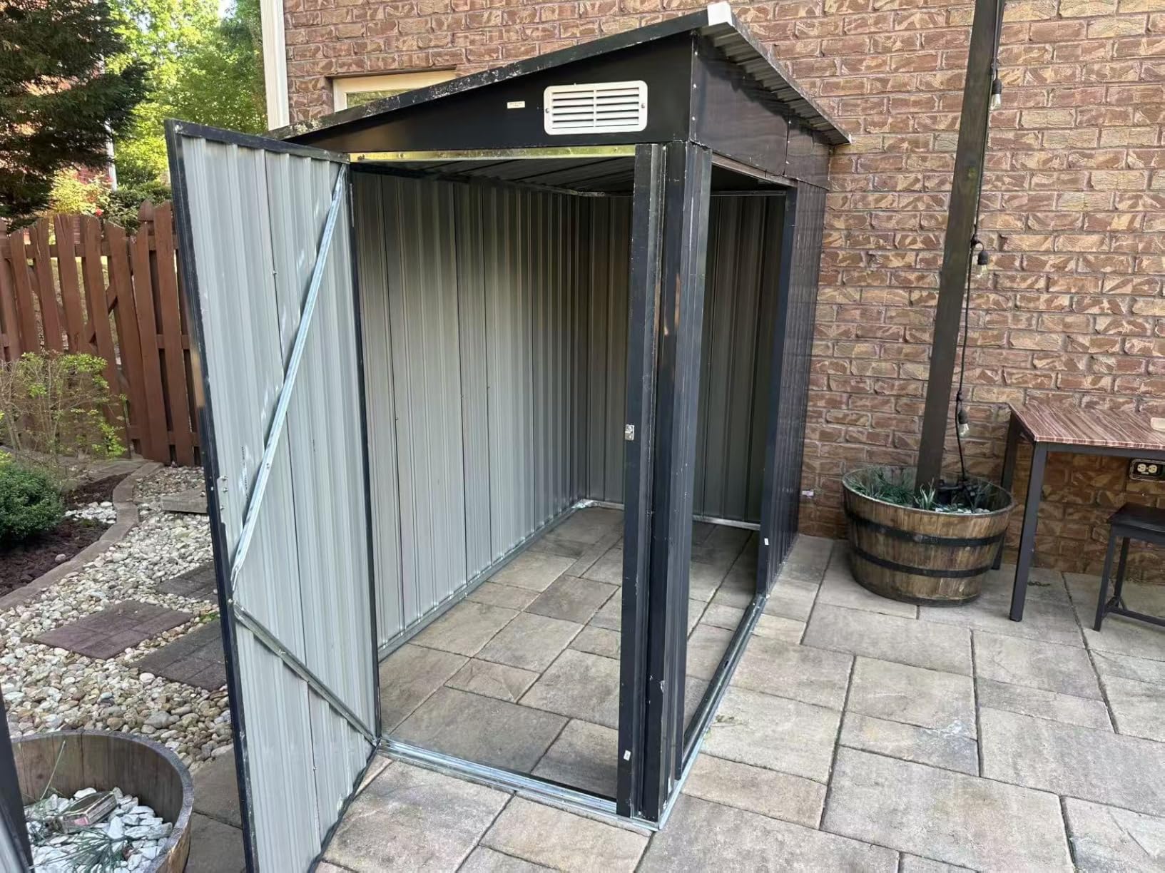Aoxun 7.5'x4' Triple Door Shed Outdoor Storage Shed with Three Lockable Door Metal Storage Cabinet with Slopping Roof for Tools Bicycles Storage for Garden, Backyards (Black) customer photo 1