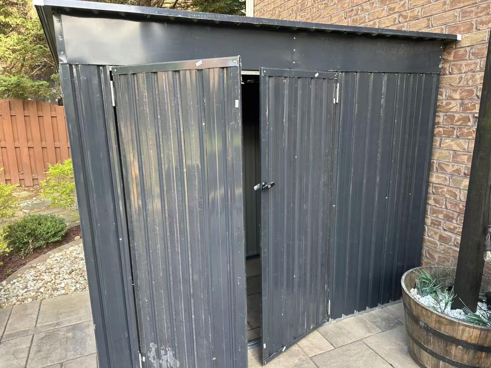 Aoxun 7.5'x4' Triple Door Shed Outdoor Storage Shed with Three Lockable Door Metal Storage Cabinet with Slopping Roof for Tools Bicycles Storage for Garden, Backyards (Black) customer photo 2
