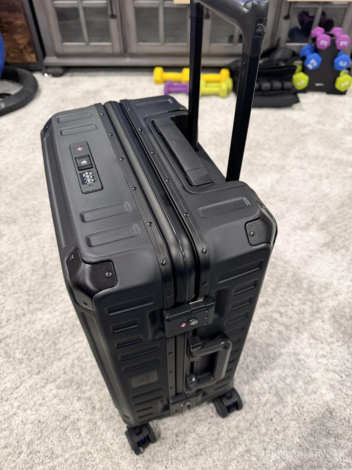 LUGGEX Zipperless Carry On Luggage SF81 Aluminum Polycarbonate Hard Shell Front Opening Suitcase, TSA & Cup Holder (Black, 21 Inch) customer photo 1