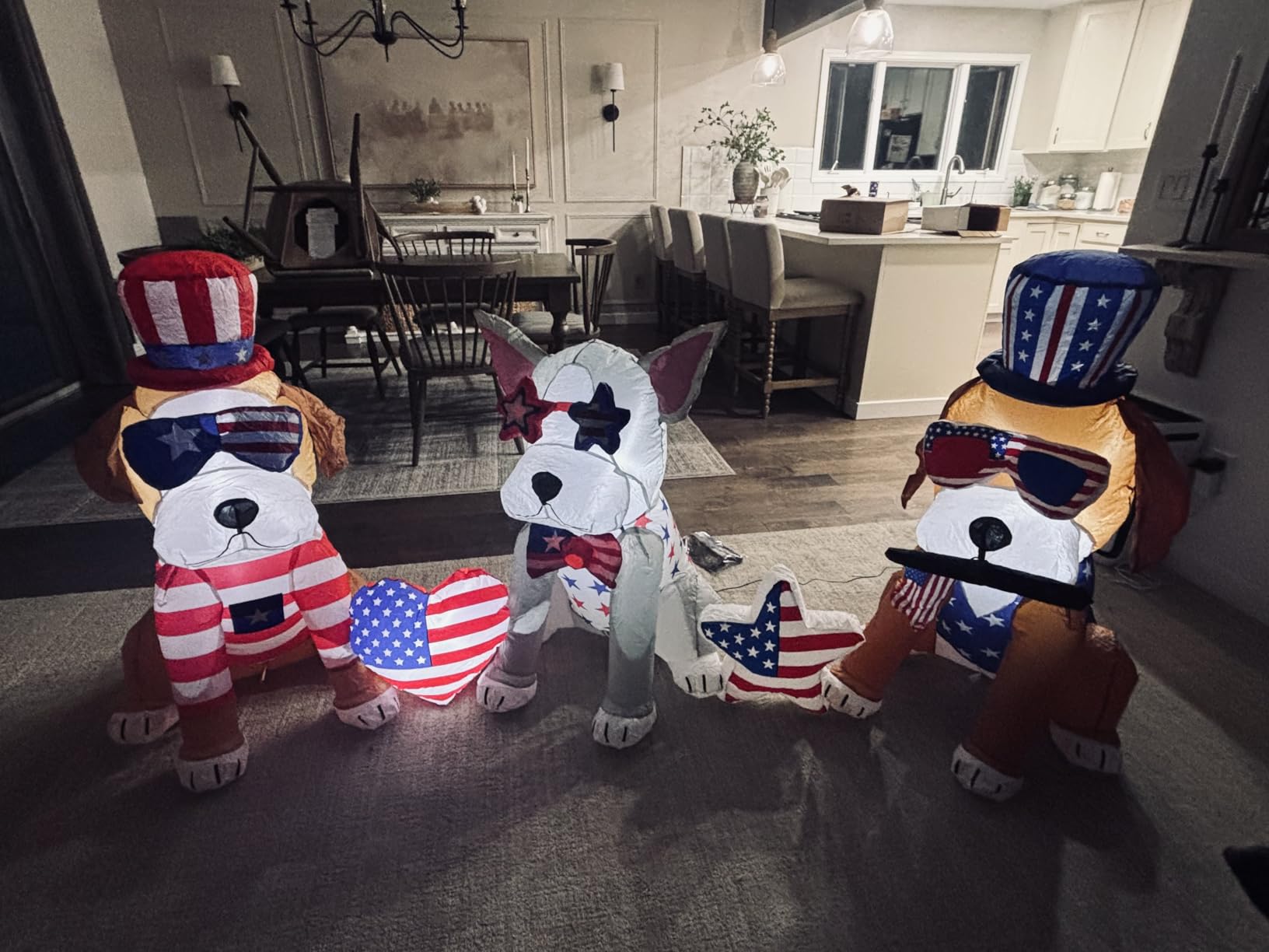 Spinosaurus 7FT 4th of July Inflatables Outdoor Decoration 3dog USA Flag Print Heart Star with LEDs Blow Up Independence Day Patriotic Holiday Yard Decorations customer photo 2