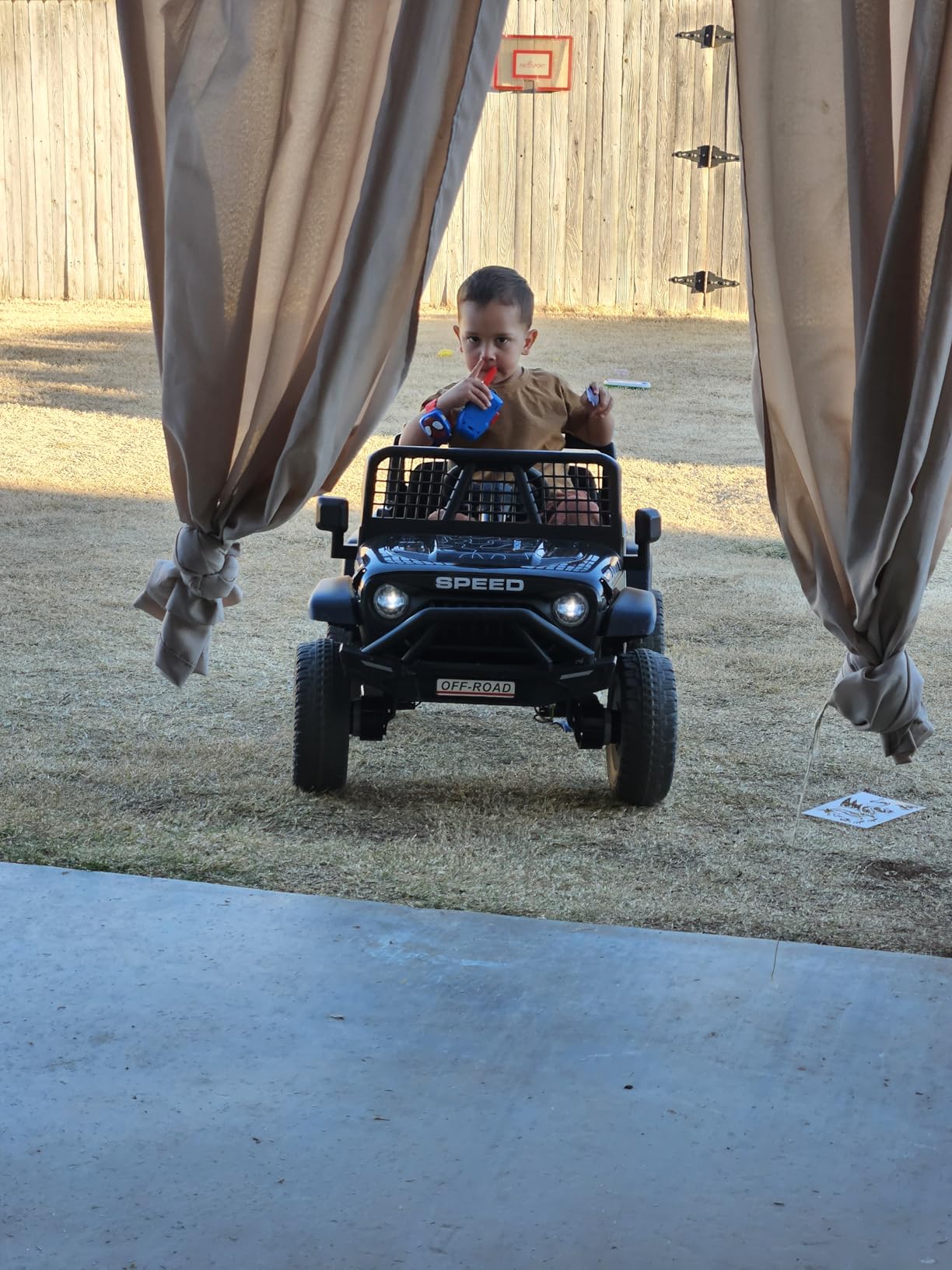24V Jeep Power Wheels w/Remote Control, 4WD Ride on Truck Car, 3 Speed, Bluetooth Music, Wide Seat, Spring Suspension, LED Light, Birthday for Boys Girls Toddler (Black+Red) customer photo 2