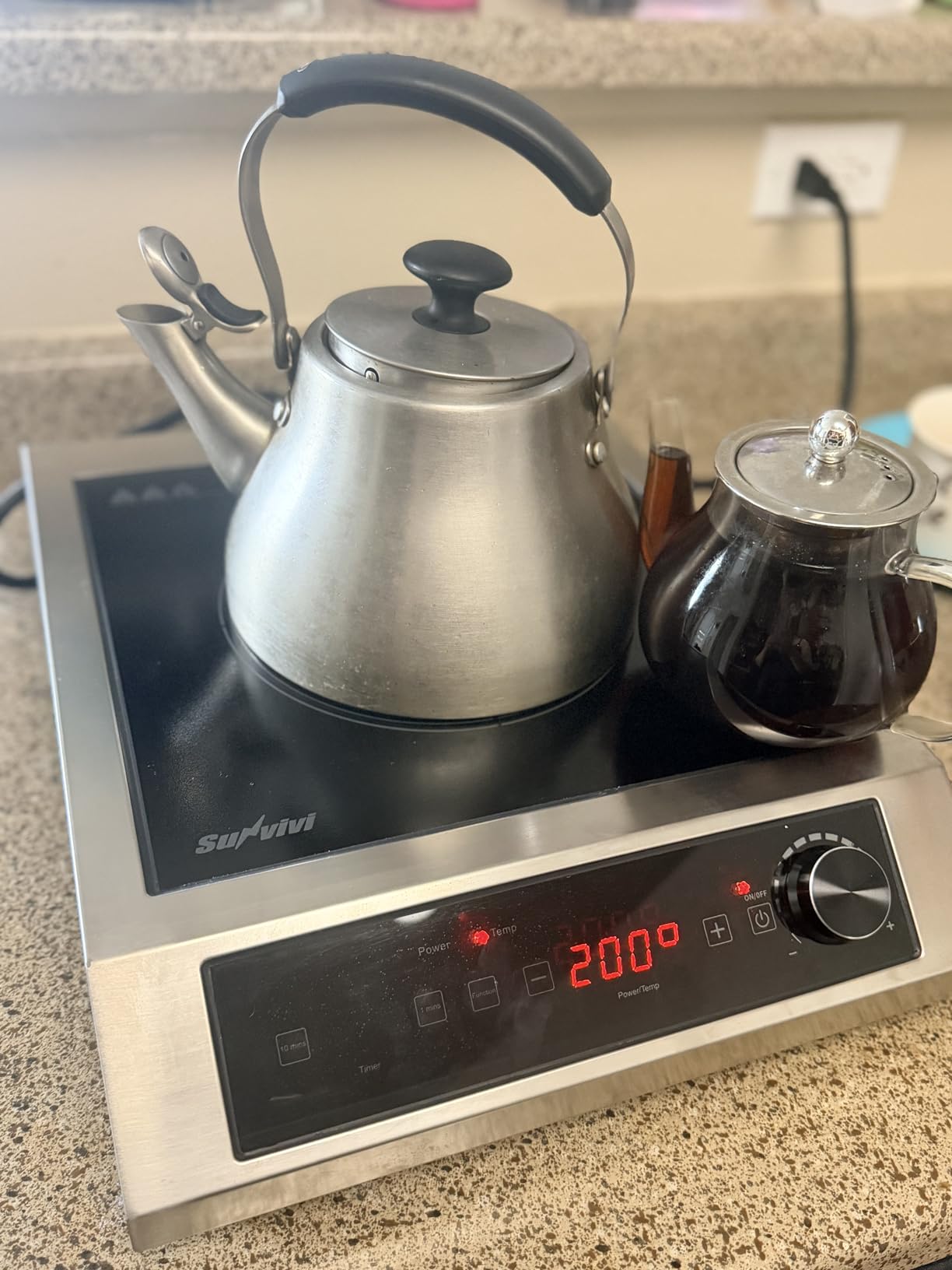 Sunvivi Portable Induction Cooktop: 2 Burners in 1, Commercial-Grade Electric Countertop Stove with LED Touchscreen, 8 Power Levels & Precise Temp Control (176°F-518°F), Independent Timer, Black customer photo 2