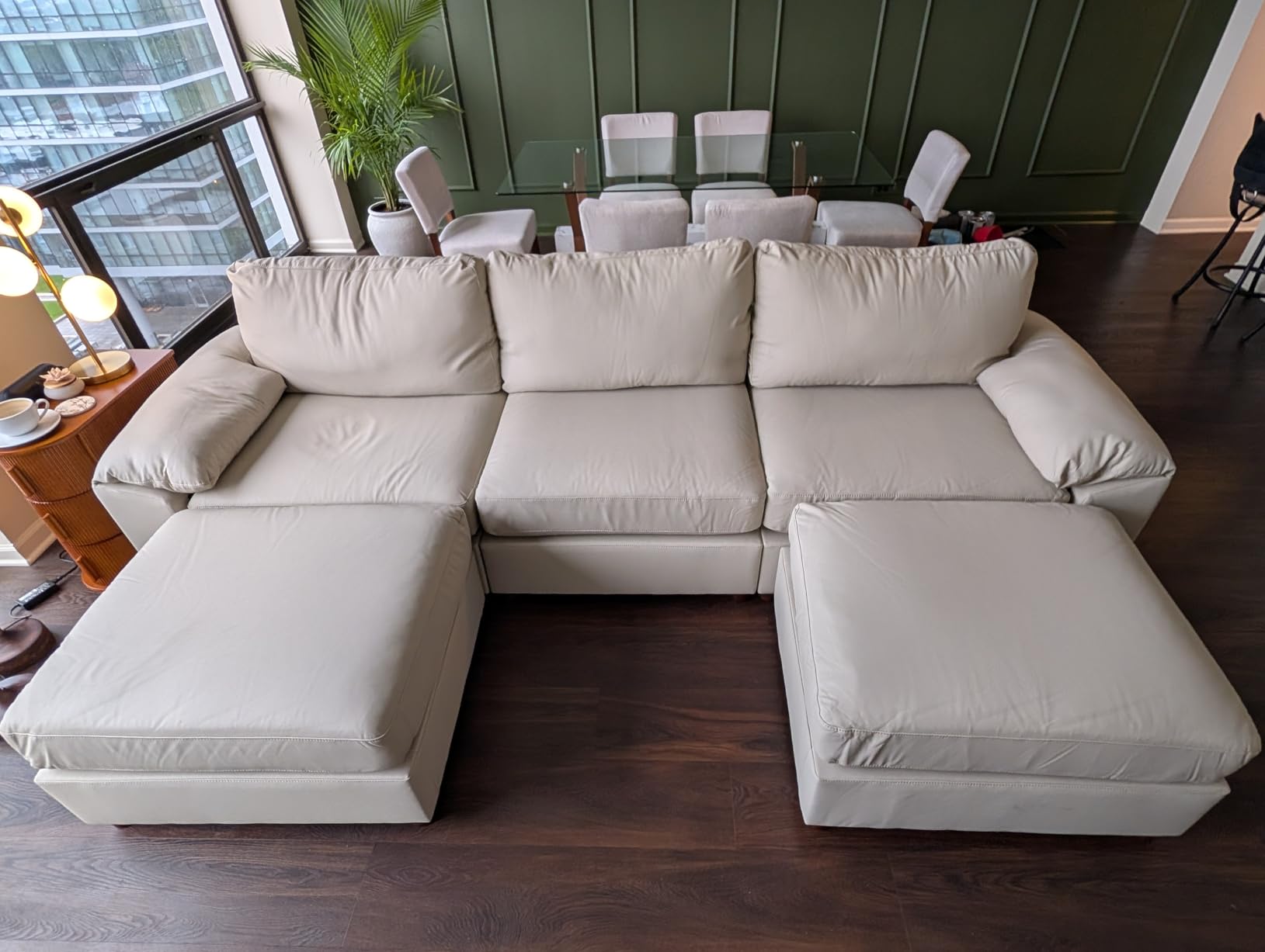 EASE MOOSE Oversized Modular Sectional Sofa, Leather Sectional Couch with Wide Deep Seat, Scratch Resistant Faux Leather Material, L Shaped Sofa for Big Spaces, Beige customer photo 1