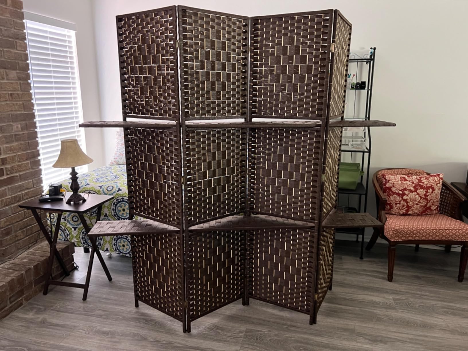 FDW 6 Panel Wood Room Divider - Foldable & Flexible Freestanding Screen, Easy Storage Partition Wall for Home Living Room, Dark Black customer photo 2