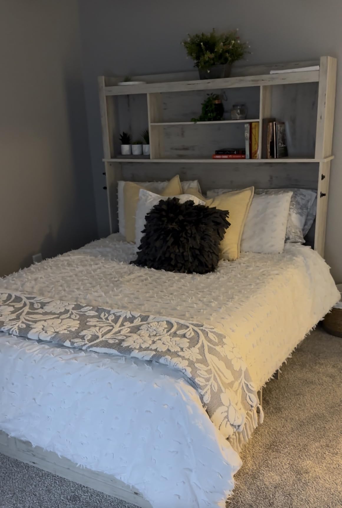 AMERLIFE Queen Murphy Bed with Bookcase Headboard & LED Light, Farmhouse Cabinet Bed with Storage Drawer, Charging Station and Desk for Home Office/Guest Room/Small Spaces, White customer photo 2