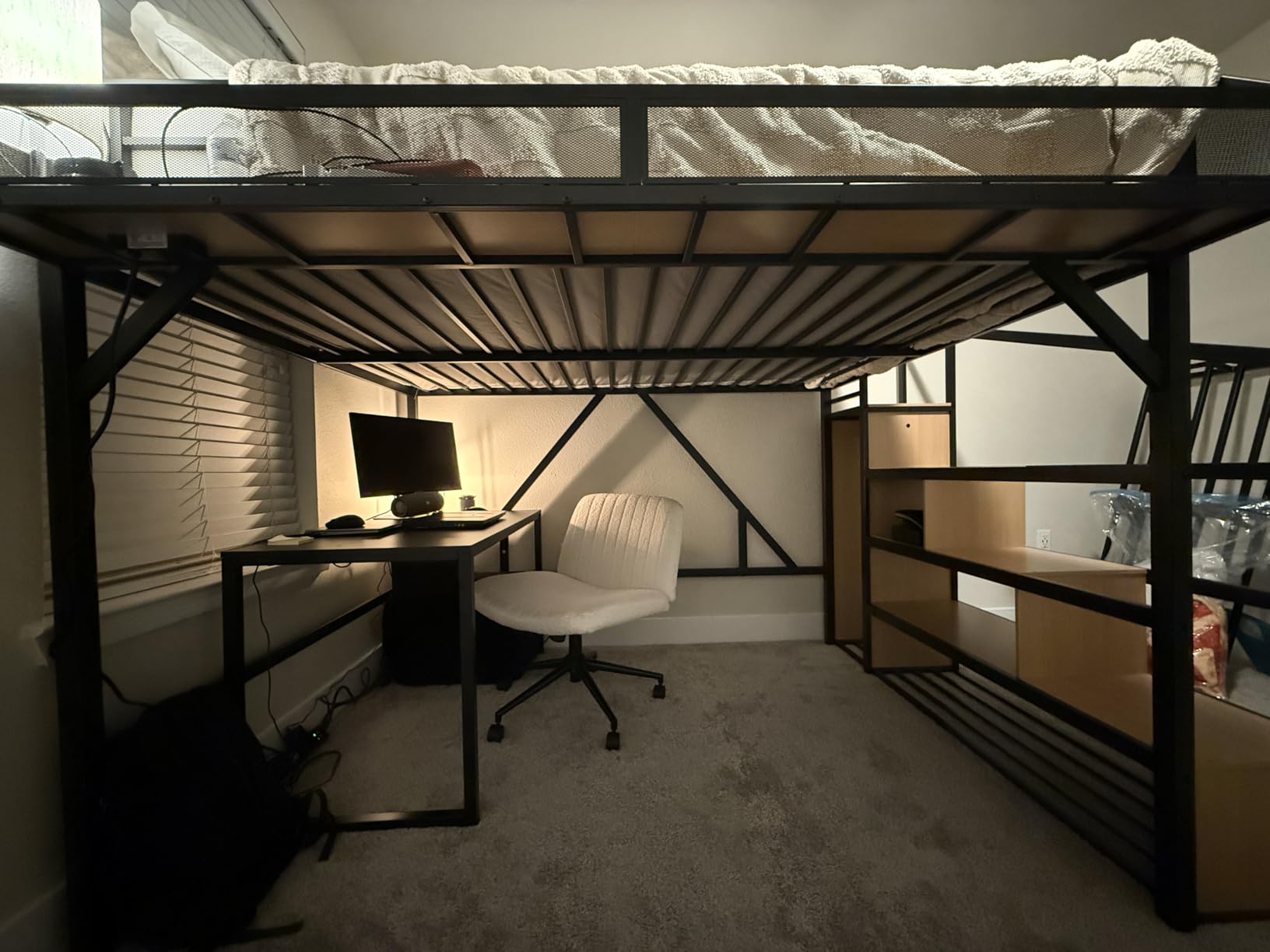 Bellemave Full Loft Bed with Storage Stairs, Wardrobe & Shelves, Metal Full Size Loft Bed Frame with USB Ports and LED Lights, Heavy Duty Loft Bed for Teens Adults, Black & Natural customer photo 1
