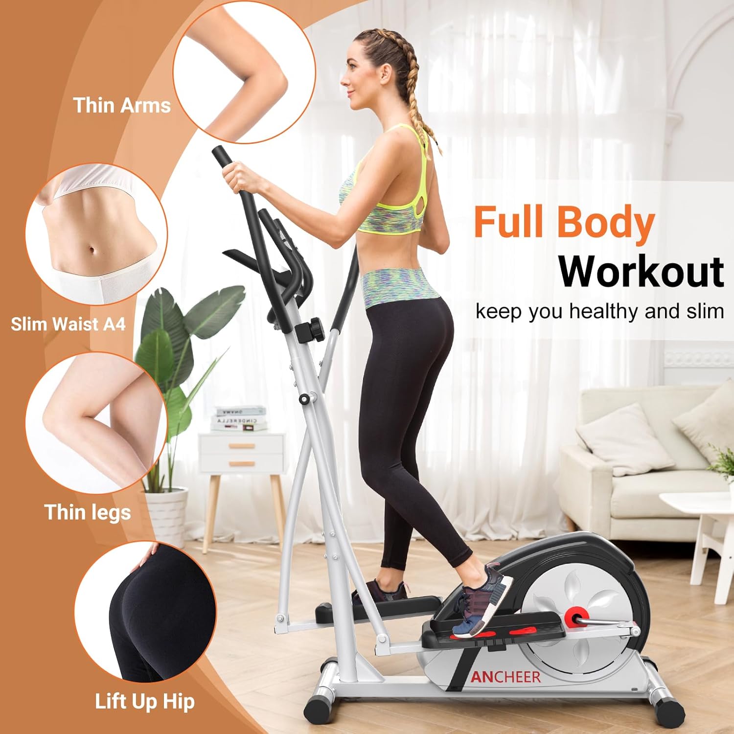 ANCHEER Elliptical Exercise Machine, Elliptical Trainer for Home Gym, Exercise Equipment 500Lbs Max Weight, Ultra-Silent Elliptical Machine with Pulse Rate Grips customer photo 1