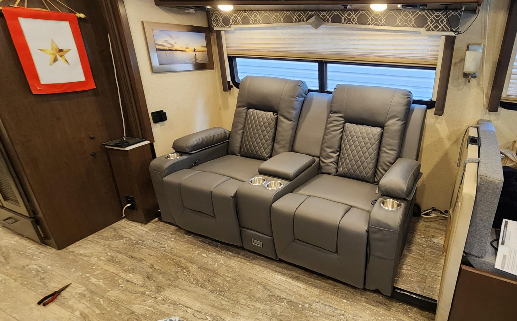 Power Loveseat Recliner Sofa, Electric Reclining Loveseat Couch with Console, Home Theater Seating with Bluetooth Speaker & LED Light, Zero Wall Hugger RV Sofa Furniture with Built-in Outlet & Storage customer photo 2
