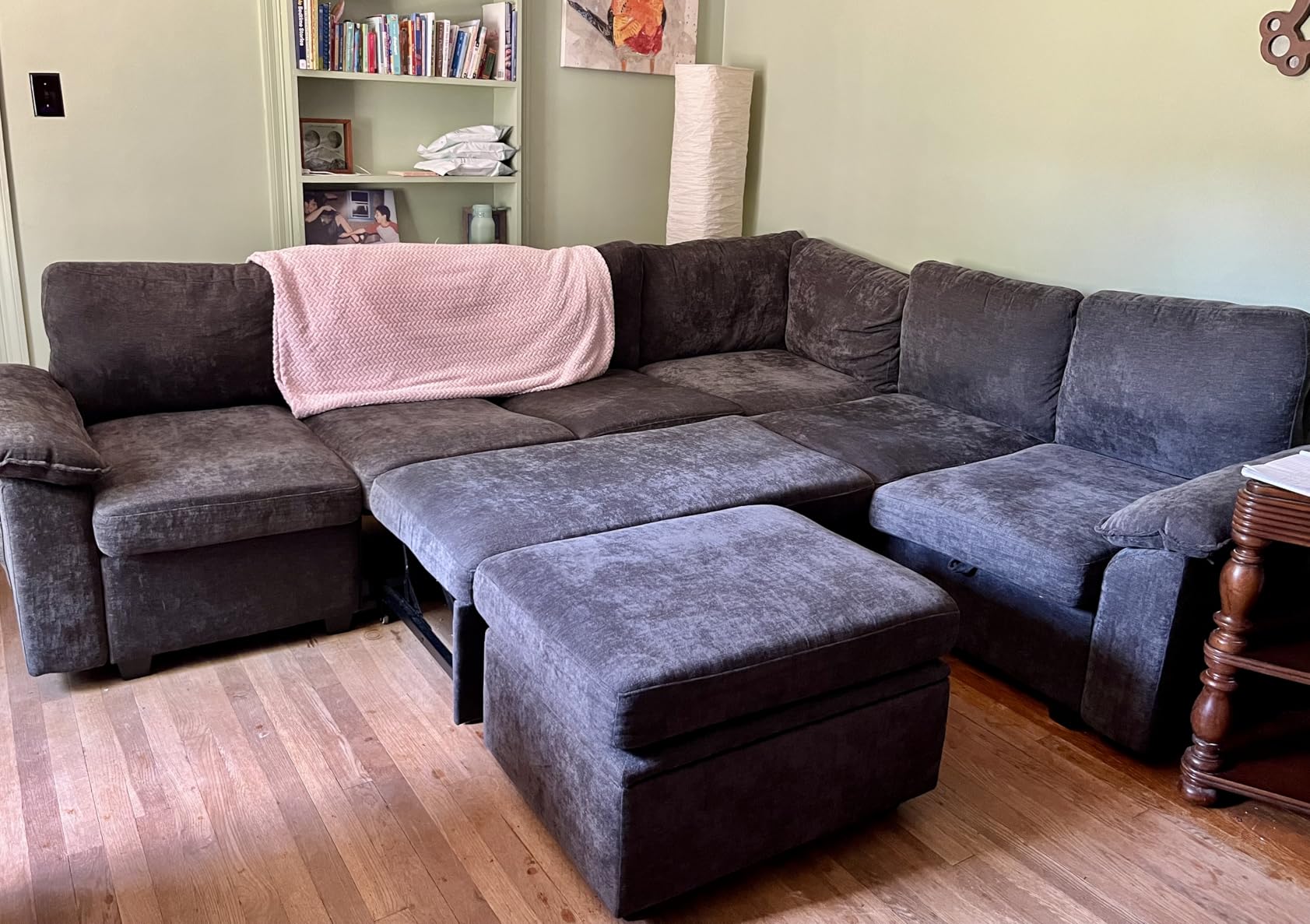 108 Inch Faux Leather Modular Sectional Sofa with Pull Out Bed, U Shaped 7 Seat Sectional Sleeper Sofa with Storage, Sectional Couches for Living Room, Cloud Modular Couch, Brown Leather customer photo 1