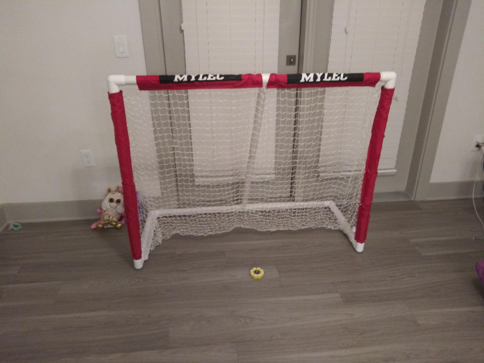 Mylec PVC Junior Hockey Folding Goal for Indoor + Outdoor (54 x 44 Inches), Lightweight & Portable, Sleeve Netting System customer photo 1