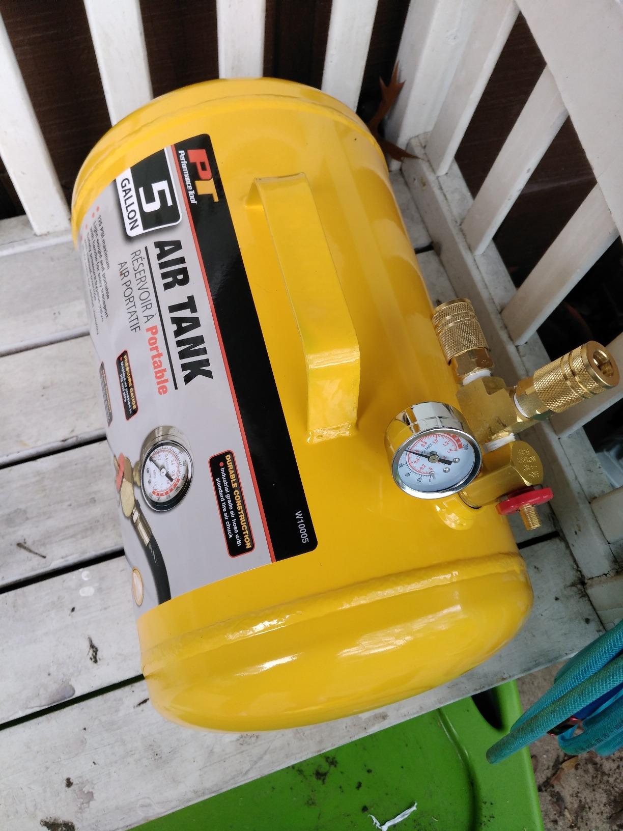 Performance Tool W10005 Hi-viz 5-Gallon Horizontal Portable Air Tank With Tire Air Chuck, Yellow customer photo 1