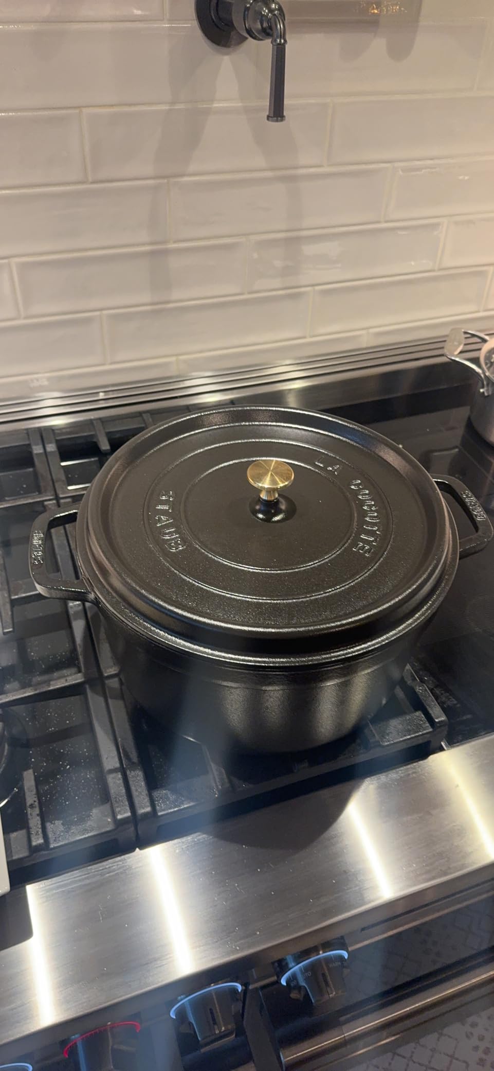 Staub Cast Iron Round Cocotte, Dutch Oven, 9-quart, serves 9-10, Made in France, Matte Black customer photo 2
