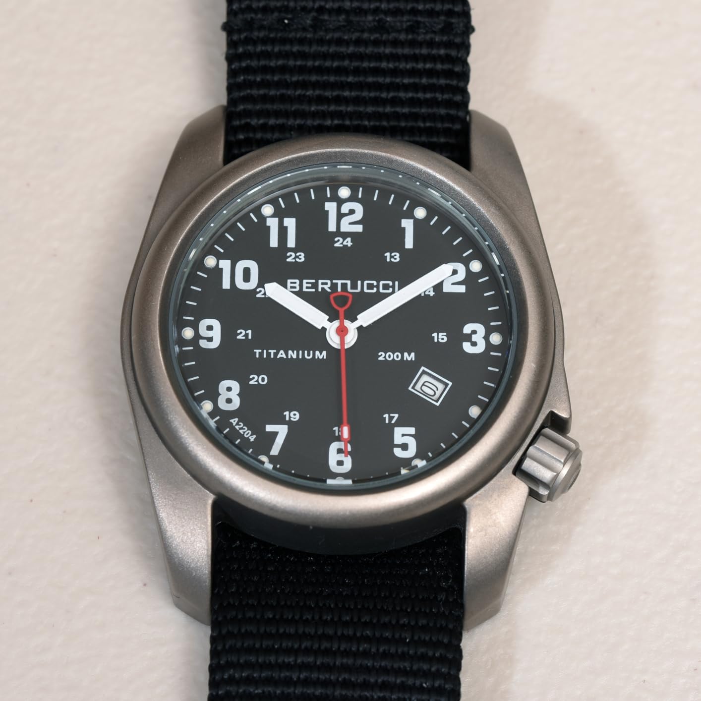 Bertucci A-2T Original Classic 40mm Titanium Field Watch - Black Dial, Black Nylon Band customer photo 1