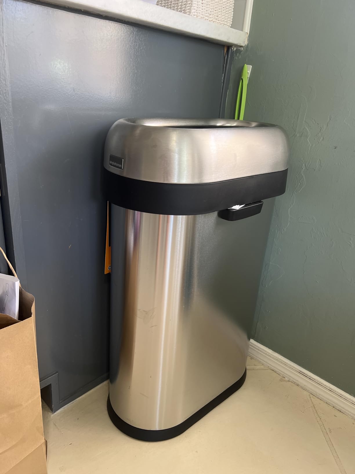 simplehuman 50 Liter / 13.2 Gallon Slim Open Top Trash Can, Commercial Grade Heavy Gauge Brushed Stainless Steel customer photo 2