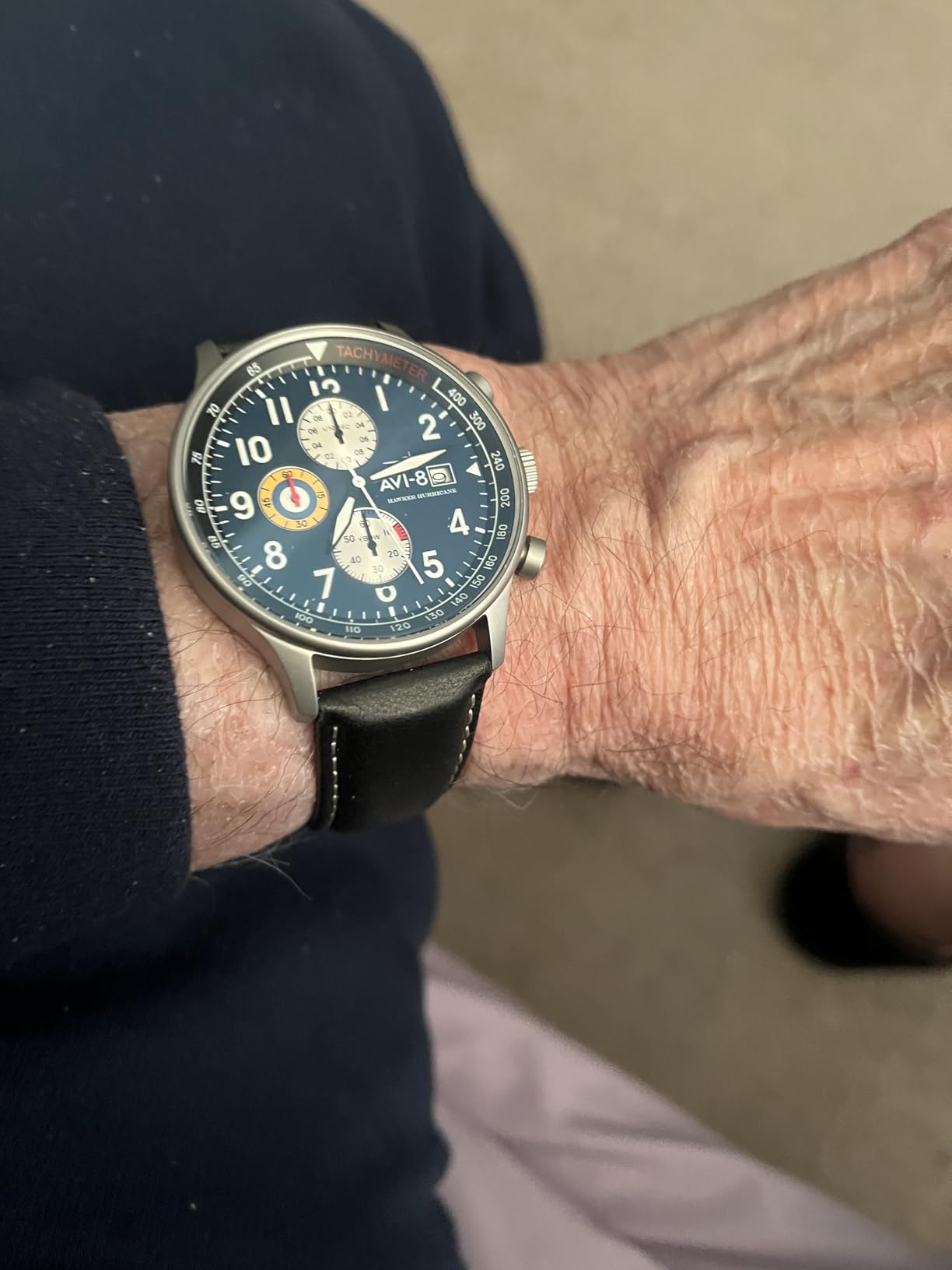 AVI-8 Hawker Hurricane Men's Pilot Watch - Classic Chronograph, Japanese Quartz Movement, Stainless Steel Case, Leather Strap, AV-4011 customer photo 2