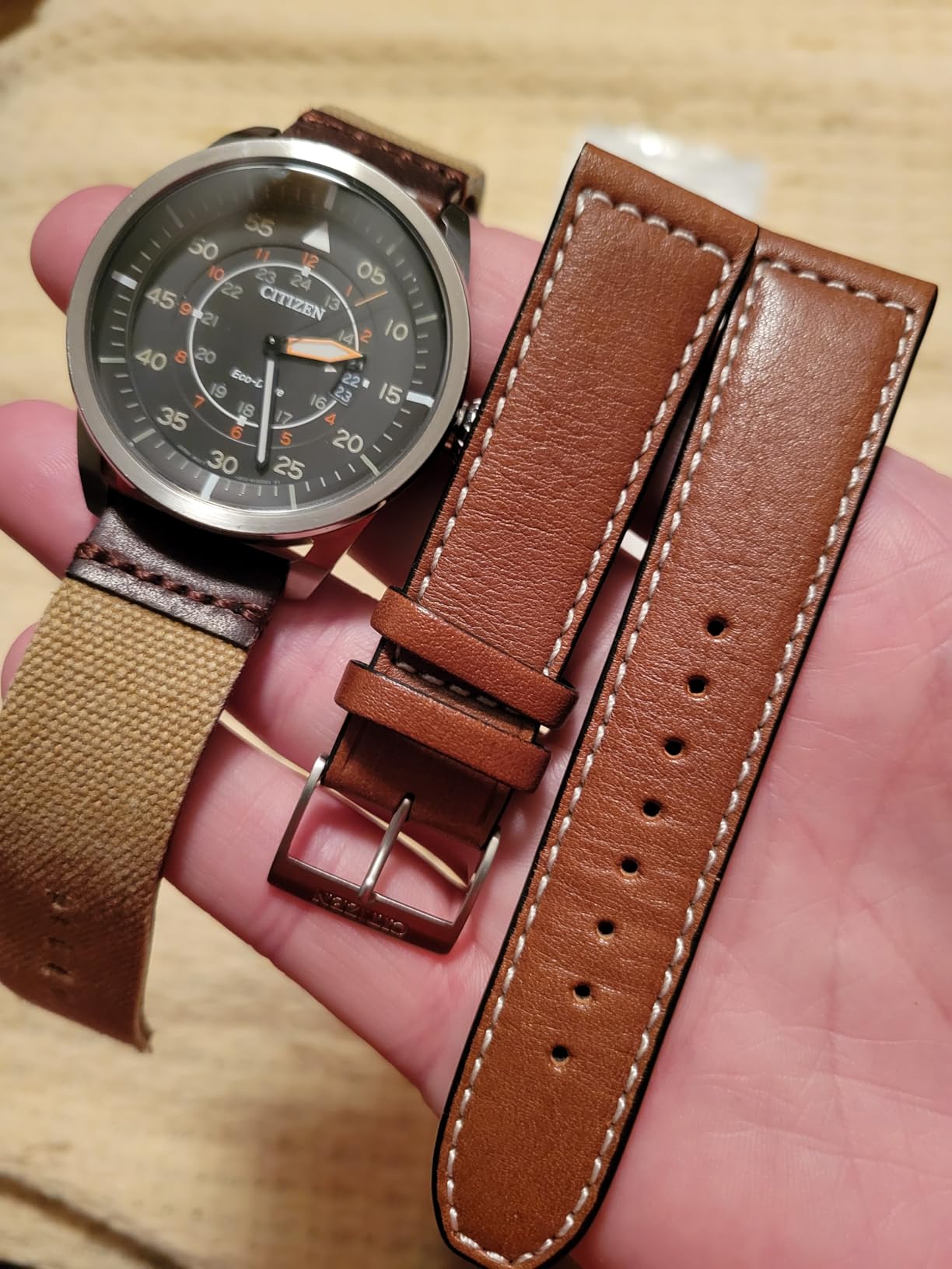 Citizen Men's Eco-Drive 3-Hand Date Avion Watch with Leather Strap (Style: AW1361:10H) customer photo 2