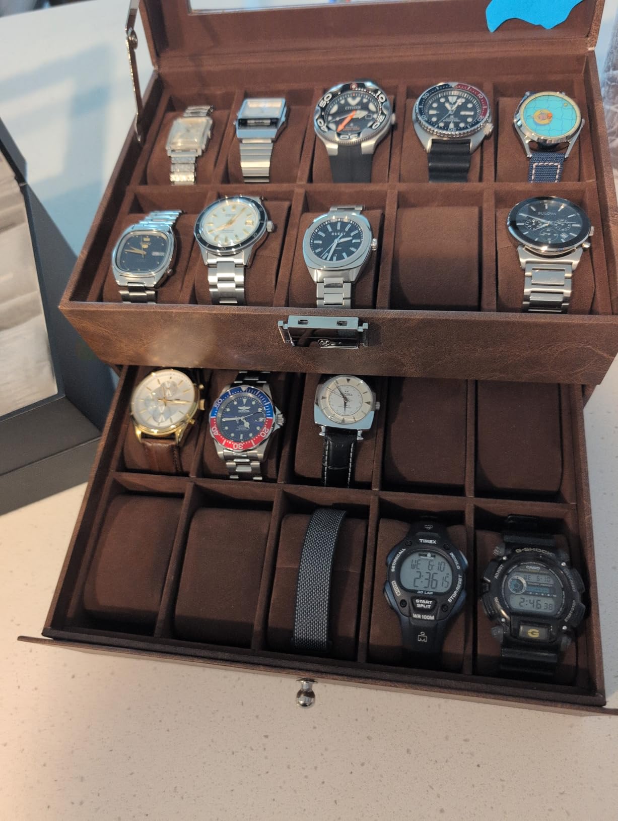 SONGMICS Watch Box, 20-Slot Watch Case Organizer with Large Glass Lid, Removable Pillows, Metal Lock, Fathers Day Gift for Dad, Black Synthetic Leather, Gray Lining UJWB020 customer photo 1