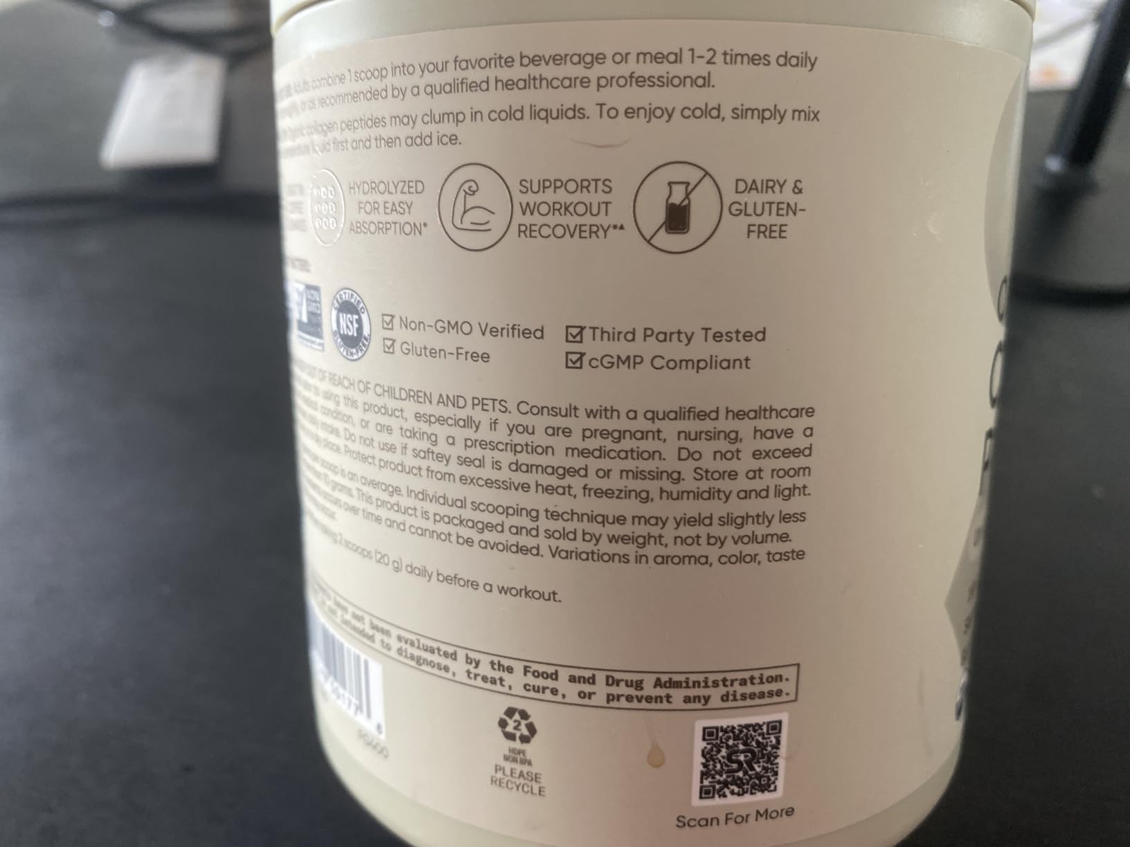 Sports Research Collagen Peptides Protein Powder, 16oz (Unflavored) | 11g Grass-Fed Collagen, 10g Protein & 18 Amino Acids per Scoop - Hair, Skin & Joint Support - Hydrolyzed for Easy Mixing customer photo 2