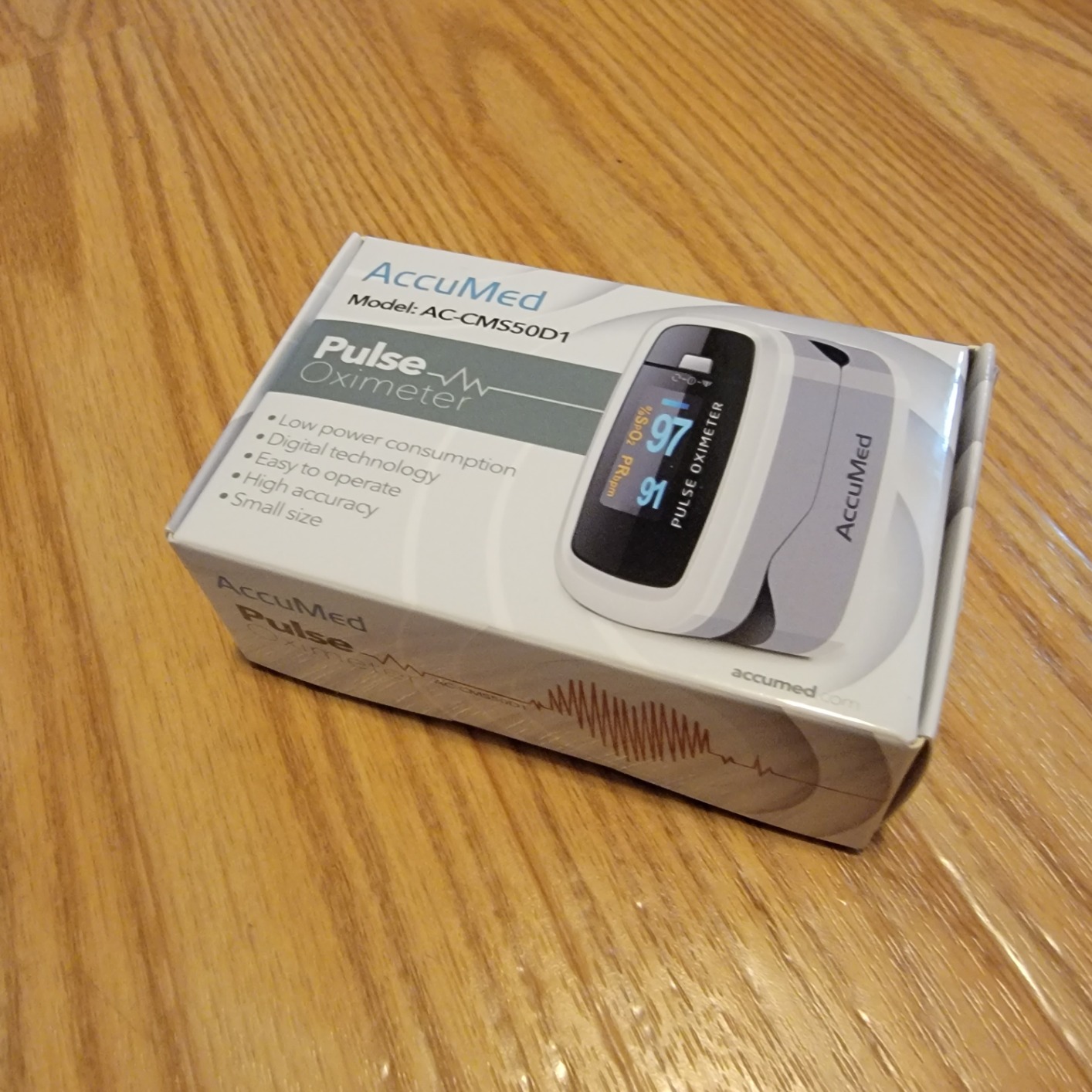AccuMed CMS-50D1 Fingertip Pulse Oximeter Blood Oxygen Sensor SpO2 for Sports and Aviation. Portable and Lightweight with LED Display, 2 AAA Batteries, Lanyard and Travel Case (White) customer photo 2