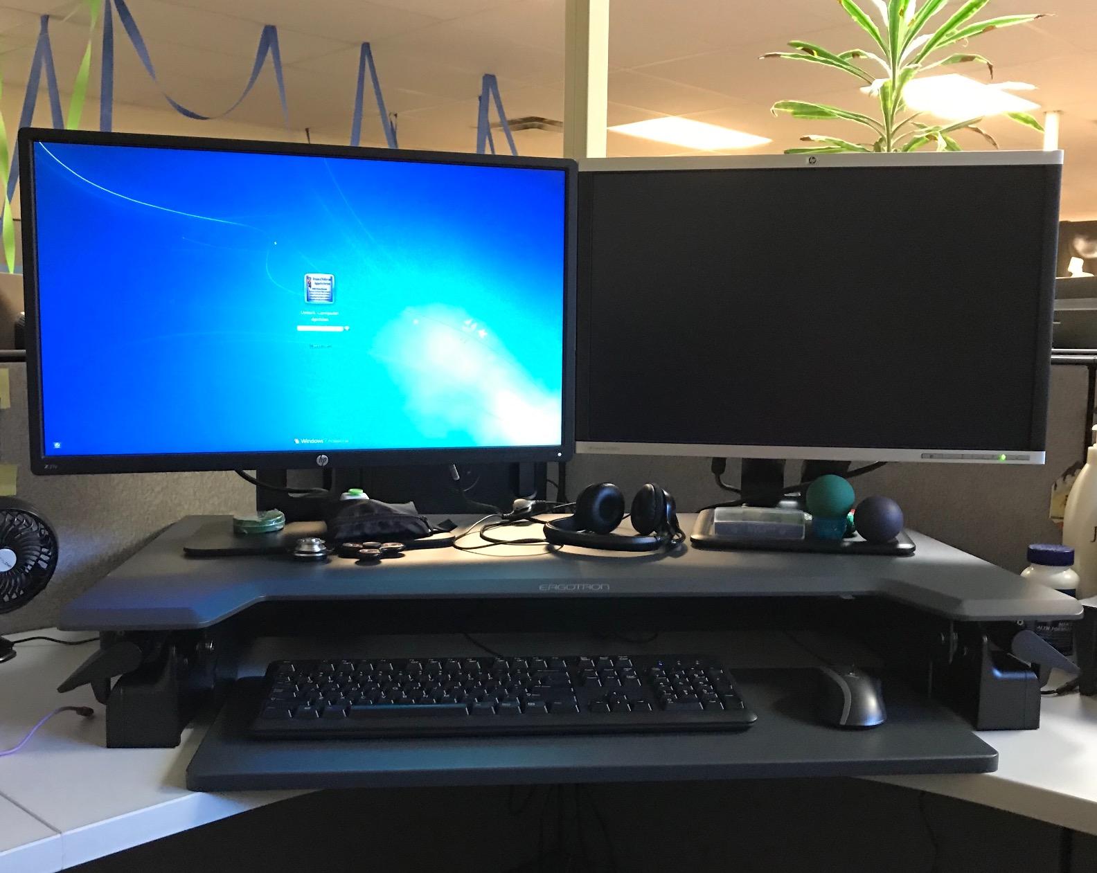 Ergotron WorkFit-TL Standing Desk Converter, Dual Monitor Sit Stand Desk Riser for Tabletops - 37.5 Inch Width, Black customer photo 1