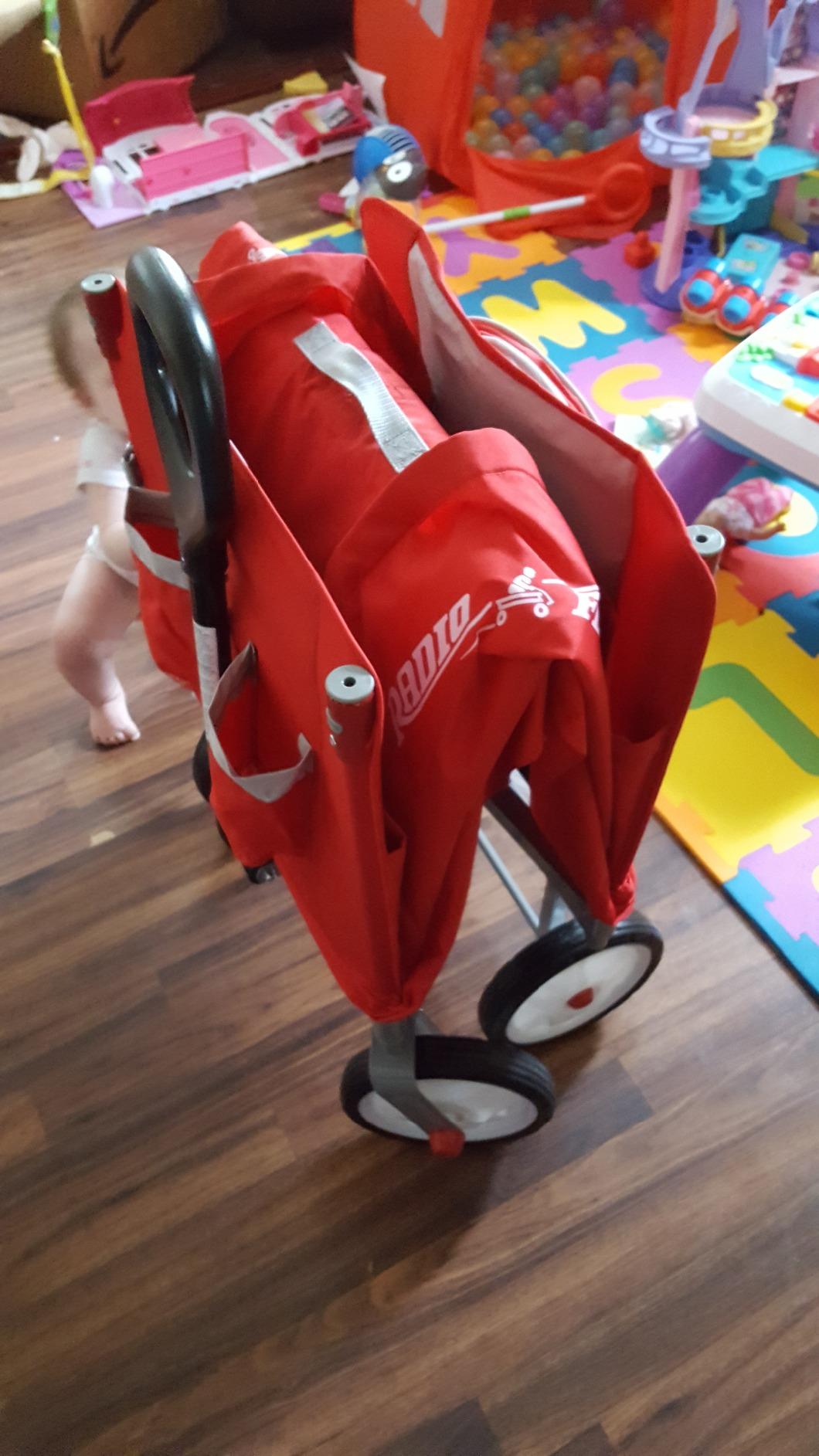 Radio Flyer 3-in-1 EZ Fold Wagon with Canopy, for Kids 1.5+, UV Shade, One-Hand Flat Fold, Seats 2 or Converts to Bench, DuraClean Fabric, Rubber Tires, 150 lb Capacity, Wagon for Kids or Cargo customer photo 2