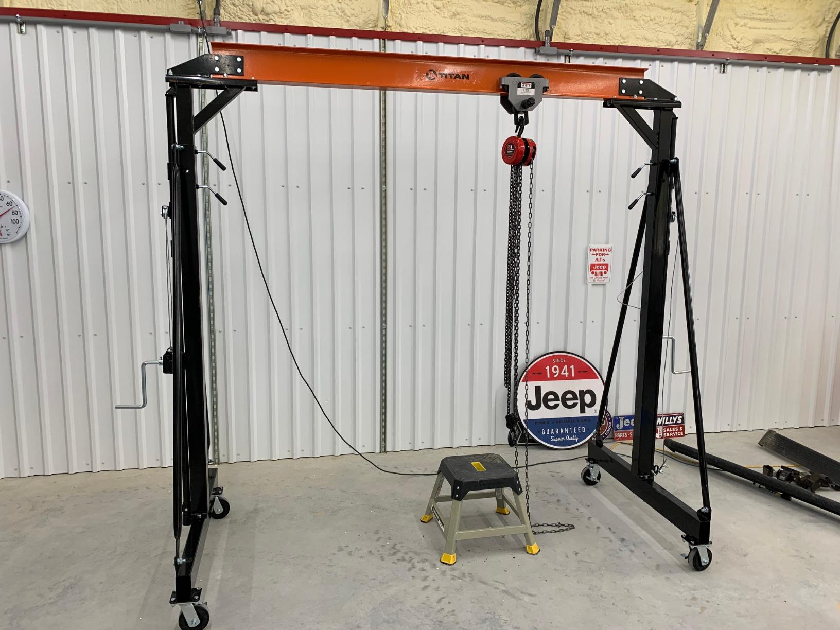 Titan Attachments Adjustable Gantry Crane, 2 Ton Capacity, Shop Lift Hoist Rated 4,000 LB, Portable Design with Locking Wheels, Adjustable Height up to 12 FT, Durable Steel Construction, Frame Only customer photo 1