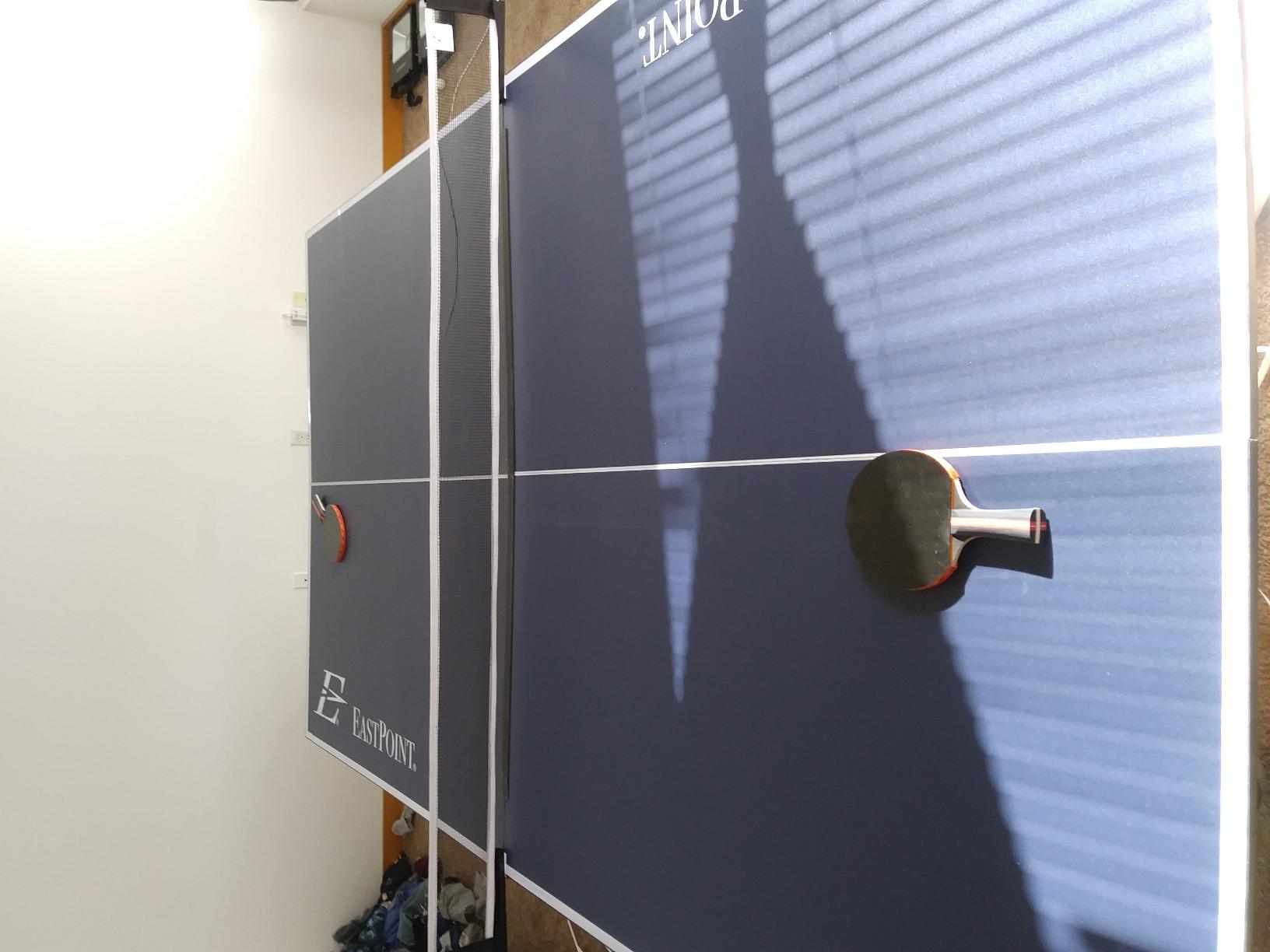 EastPoint Foldable Table Tennis Conversion Top - 9 ft x 5 ft, Blue - Zero-Assembly Ping Pong Table Topper - Tournament-Grade Bounce on Tennis Surfaces - Complete Net & Posts for Ping Pong Play customer photo 1