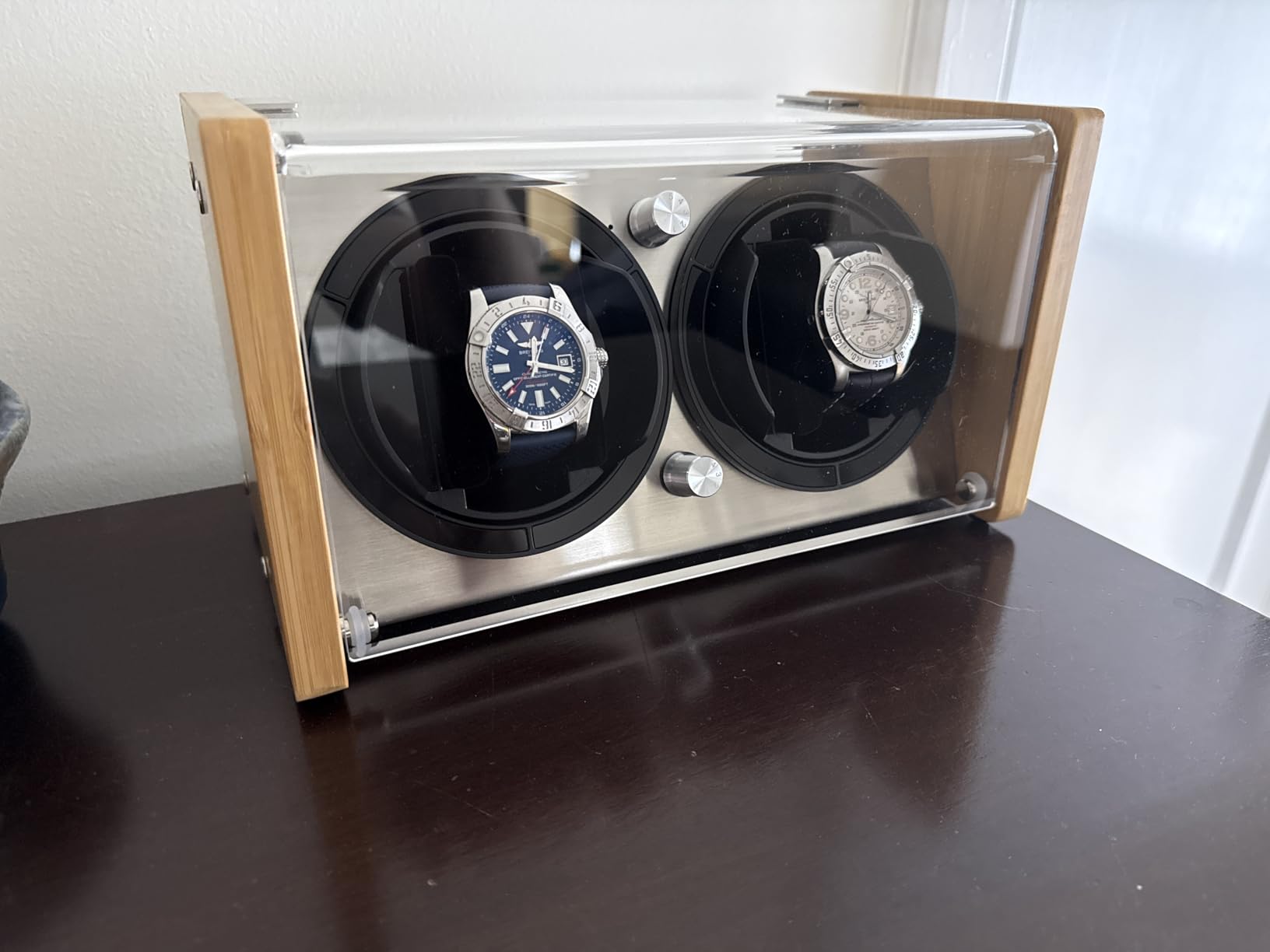 Bamboo Single or Dual Watch Winder for Automatic Watches, Ultra-Quiet Japanese Motor with 12-O'Clock Stop, Fits 26mm-56mm Timepieces, Ideal for Bedside & Office customer photo 1