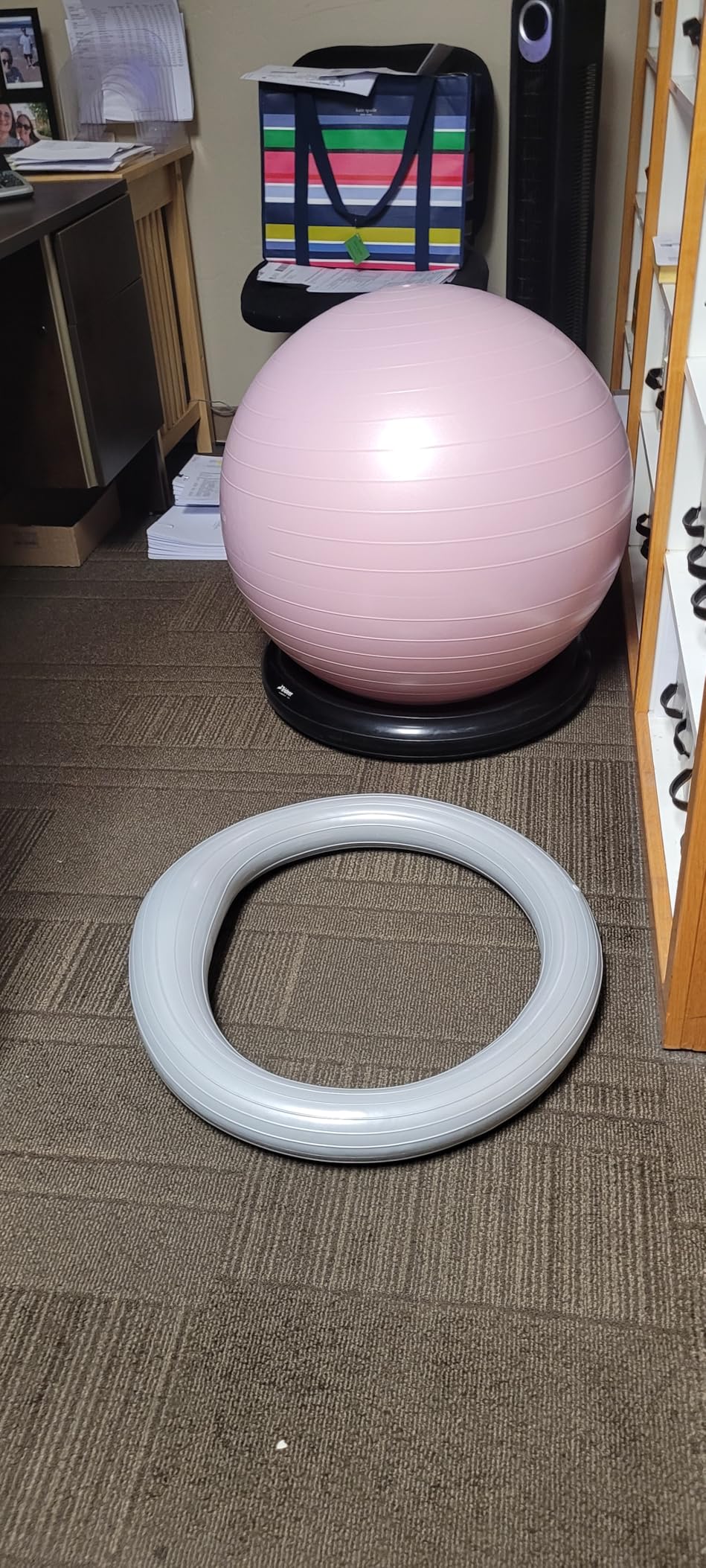 Trideer Exercise Ball for Office Desk, Yoga Ball Chair to Relieve Back Pain, Stability & Fitness Ball Seat with Base, Home Gym Core Workout, Abs, Stretching & Therapy customer photo 1